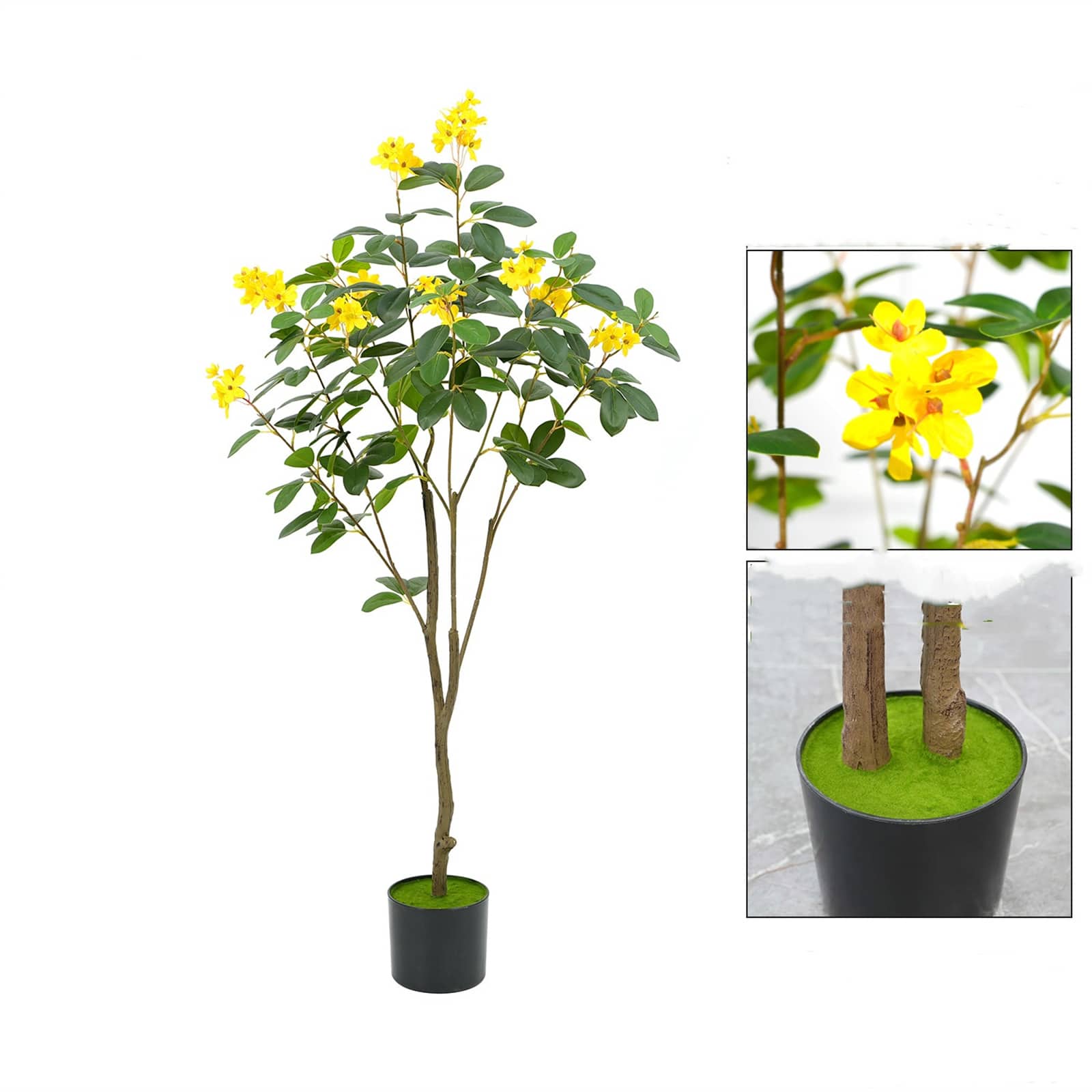 WhizMax WLS-FQZOL-C3HQDBYY Artificial Tree 4.3ft/4.9ft Artificial Blooming Trees Blooming Flower Decor Trees with Blooming Flower And Leaves