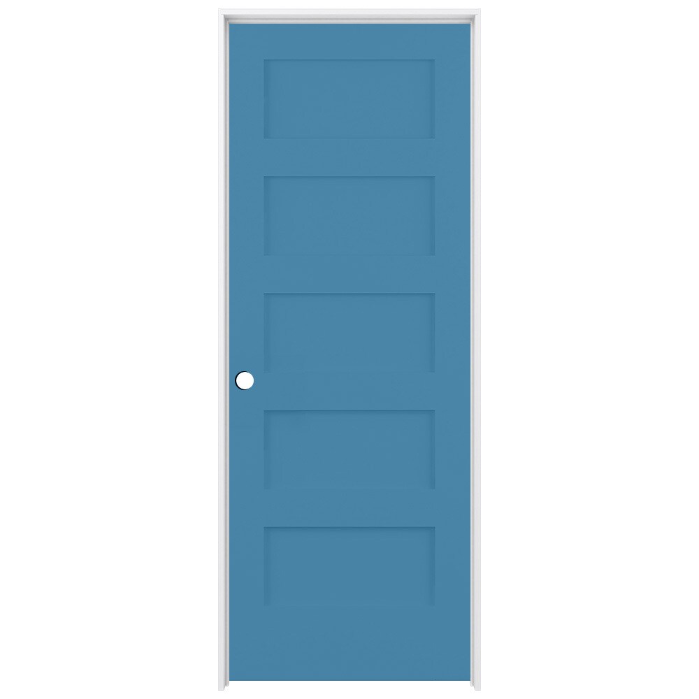 RELIABILT LO1369883 32-in x 80-in Blue Heron Solid core 5-panel equal Right hand Smooth Prefinished Pine Wood Flat Jamb Single Prehung Interior Door