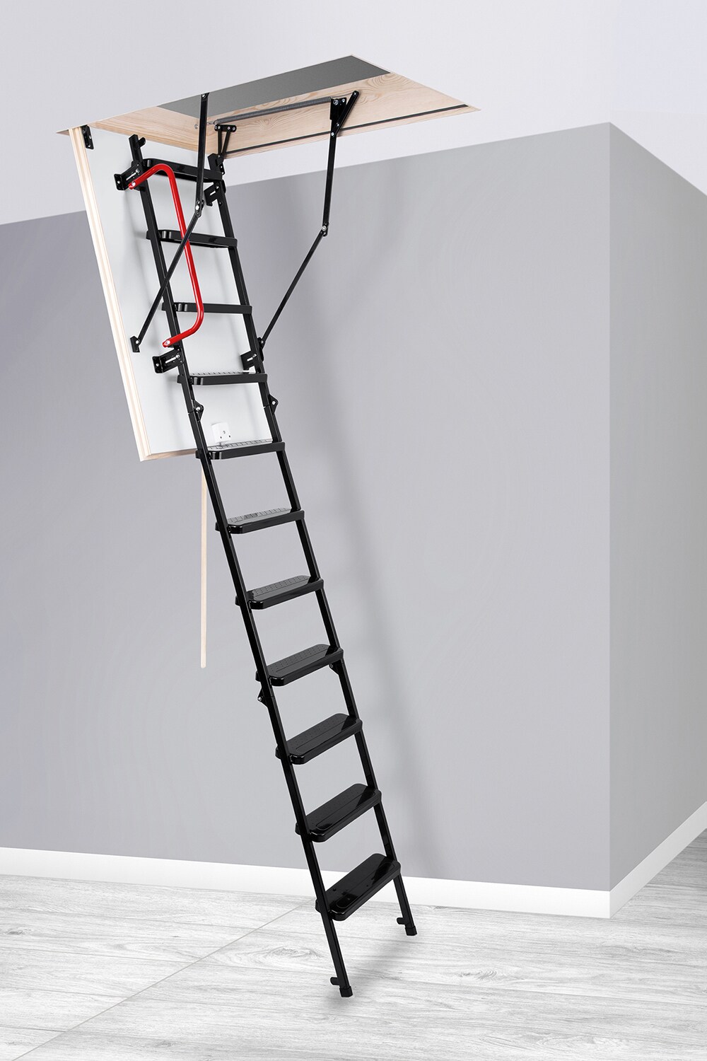 STAIRLUXE Metal Folding Attic Ladder 8-ft to 9.18-ft (Rough Opening: 24 ...