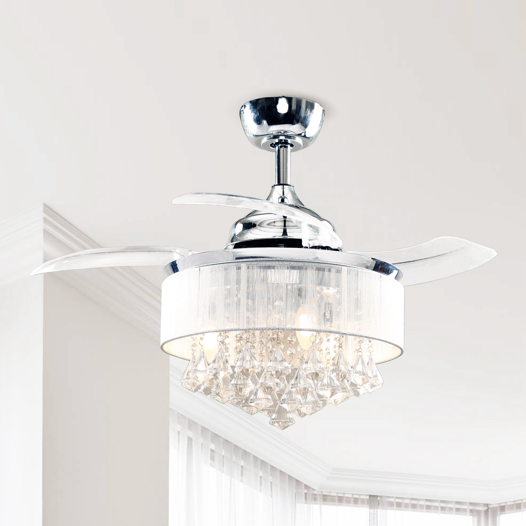 Parrot Uncle F3502110V 36.0-in Chrome with Clear Blades Fandelier Ceiling Fan With Light - Remote Included ( 3.0 -Blade )