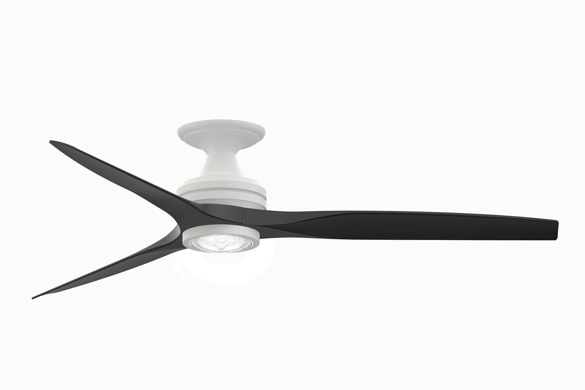 Fanimation FP6721BMW-60BL-LK-F Spitfire 60-in Integrated LED Outdoor Flush Mount Matte White with Black Blades Propeller Ceiling Fan With Light - Remote Included ( 3 -Blade )