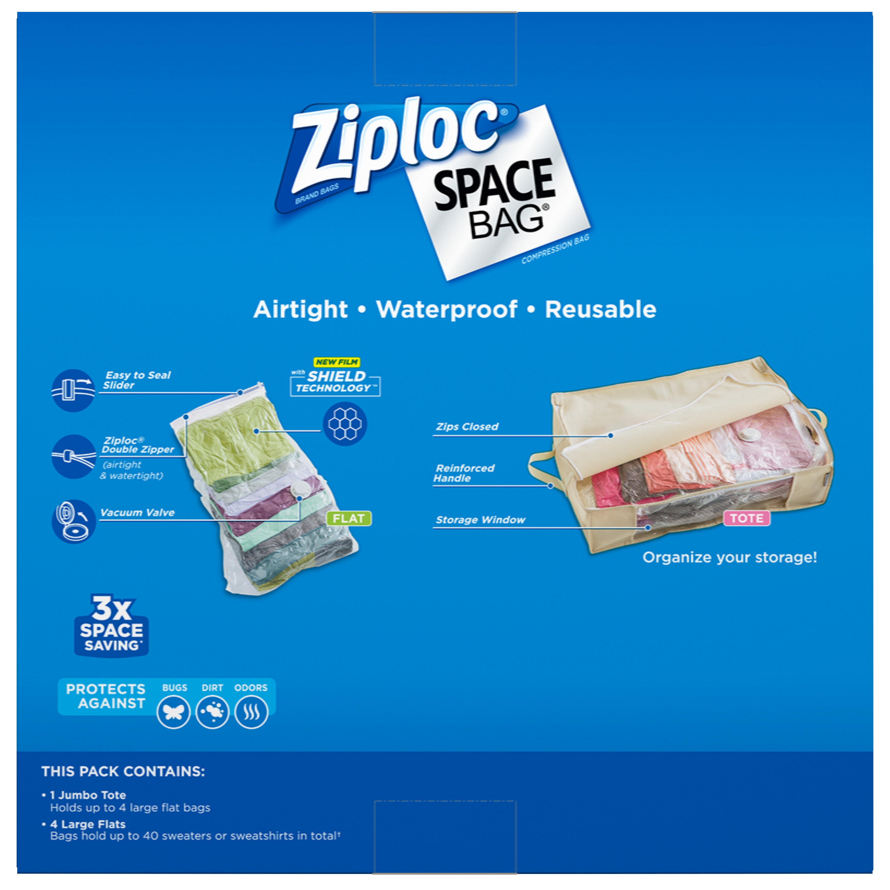 Ziploc Space Bag Clothes Vacuum Sealer Storage Bags for 2 ct Large Flats