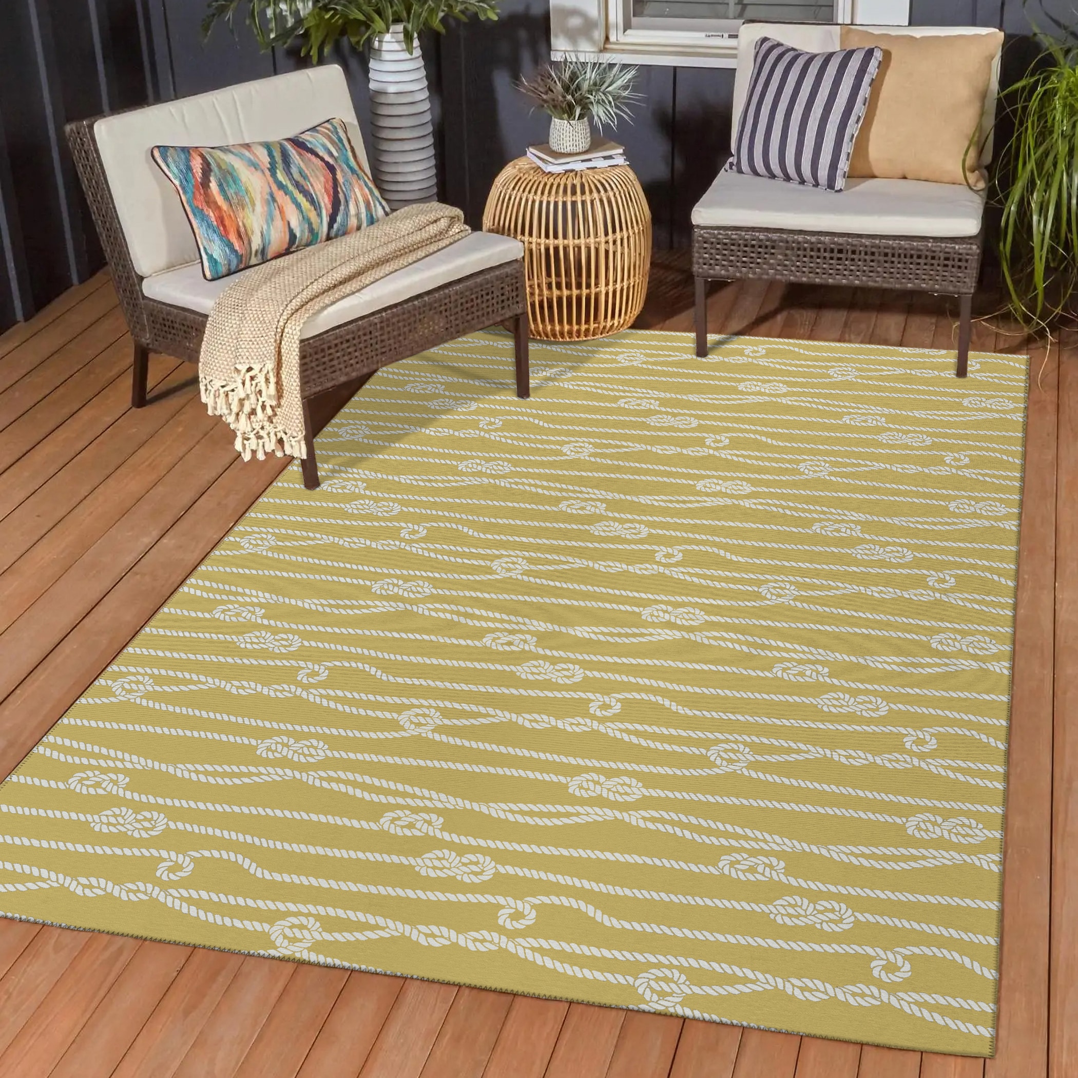 Gilded Yellow and White Flat Woven Chenille 10' x 14' Rug