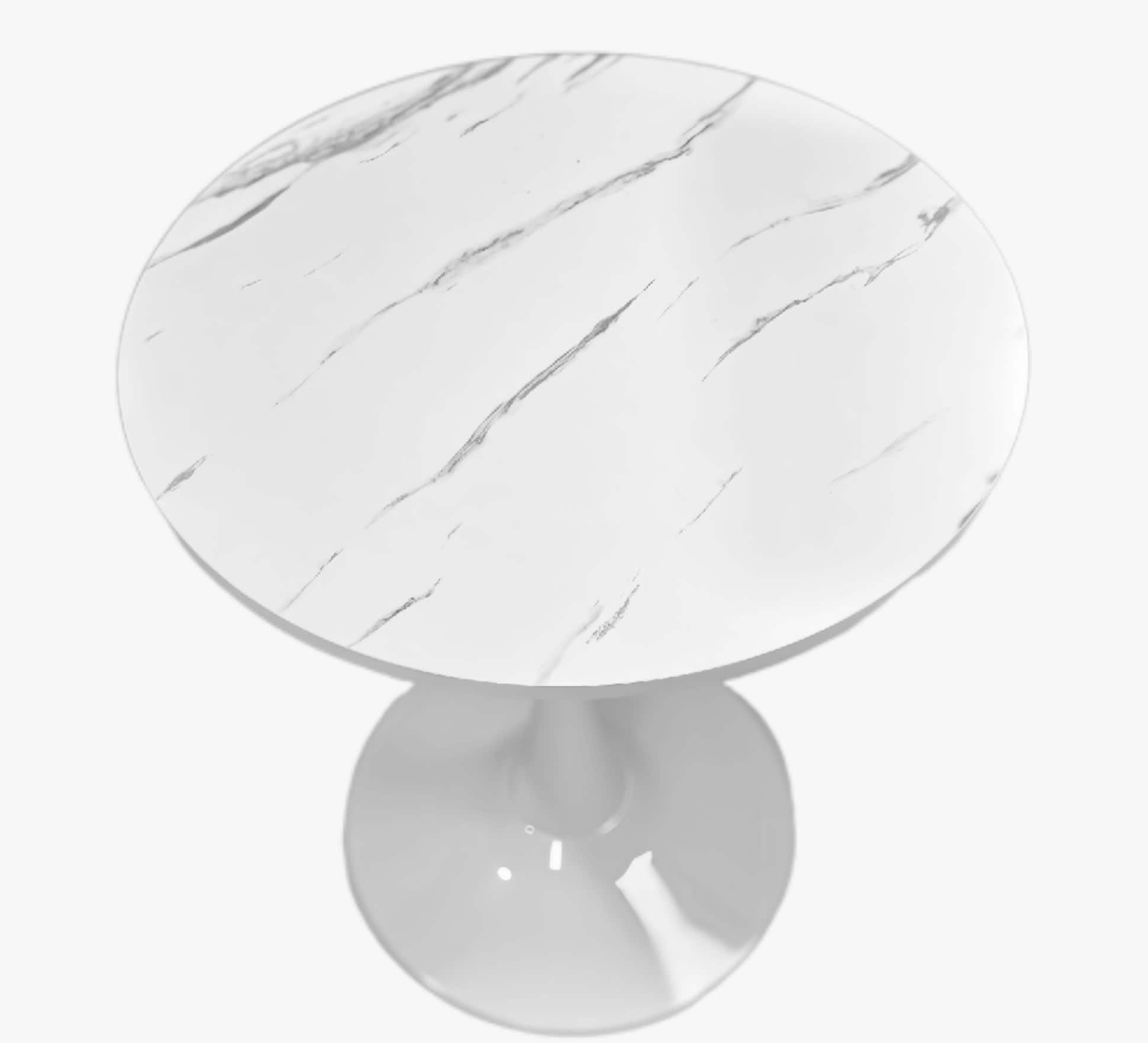 Vynxaria  24 in White Marble Round MDF Coffee Table with Steel Tulip Base Easy Assembly Smooth Surface Mid Century Design