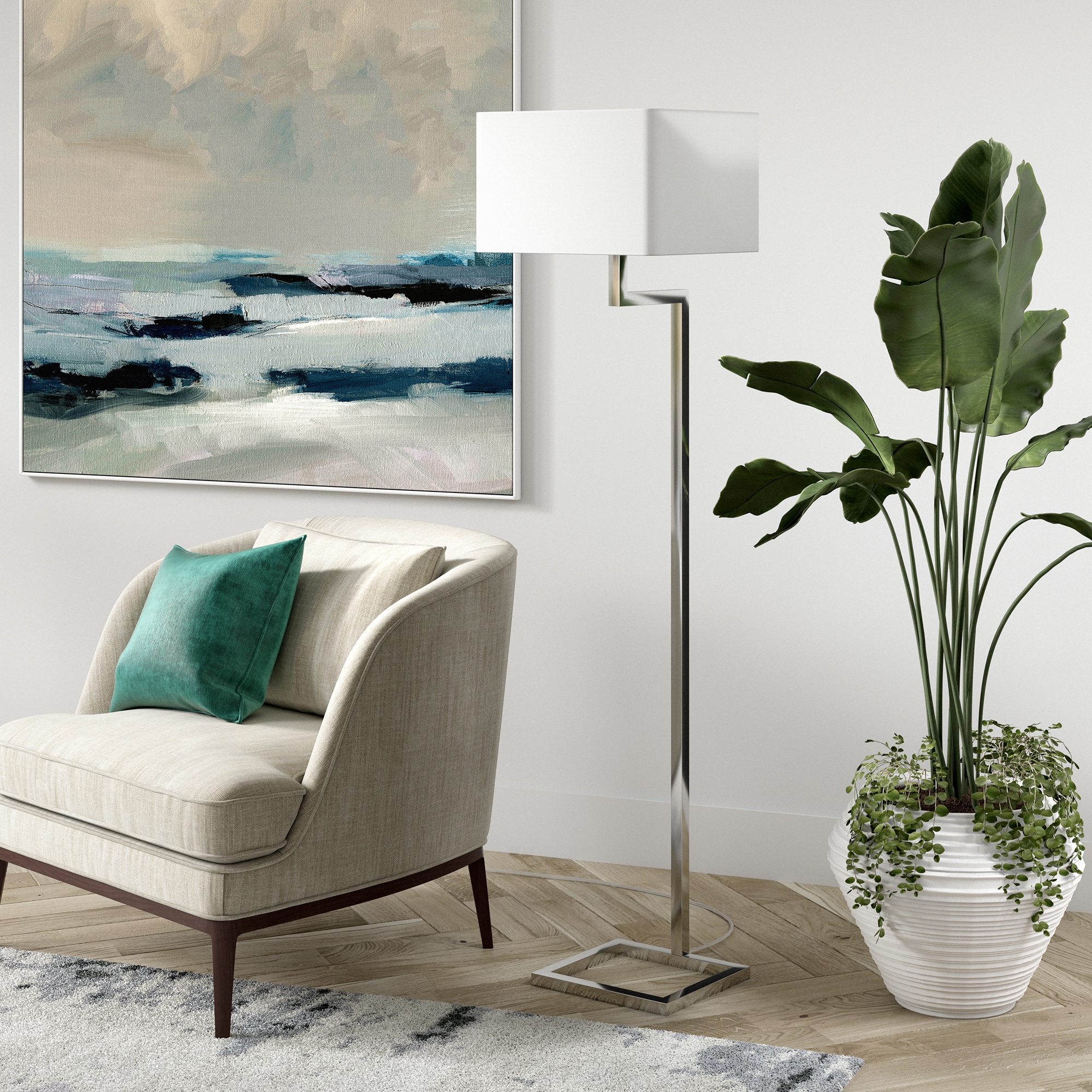 Hailey Home FL1099 Xavier 64-in Polished Nickel Standard Floor Lamp with Fabric Shade