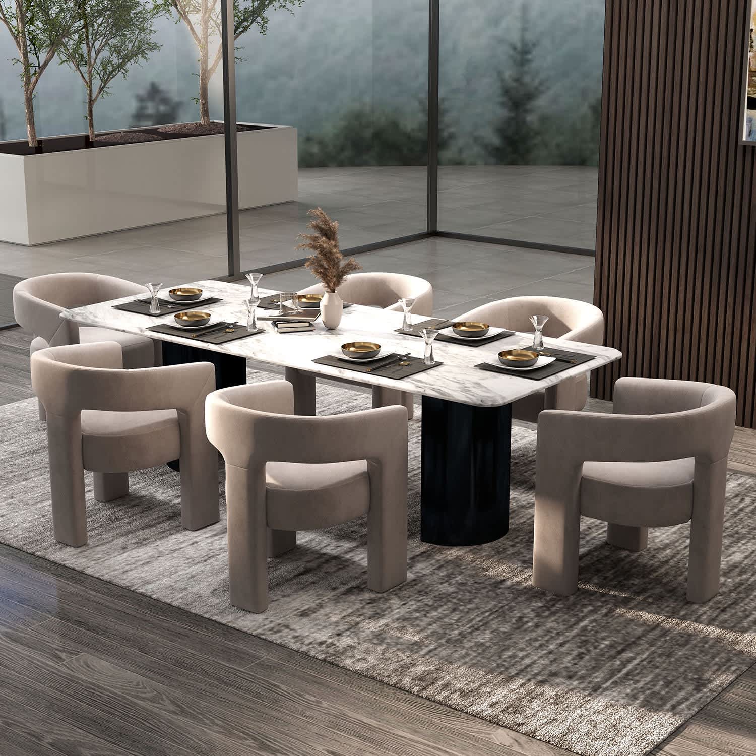 SEYNAR XY709-GREY-S6 Modern Glam Velvet Upholstered Dining Chair Open Back Accent Chair Set of 6