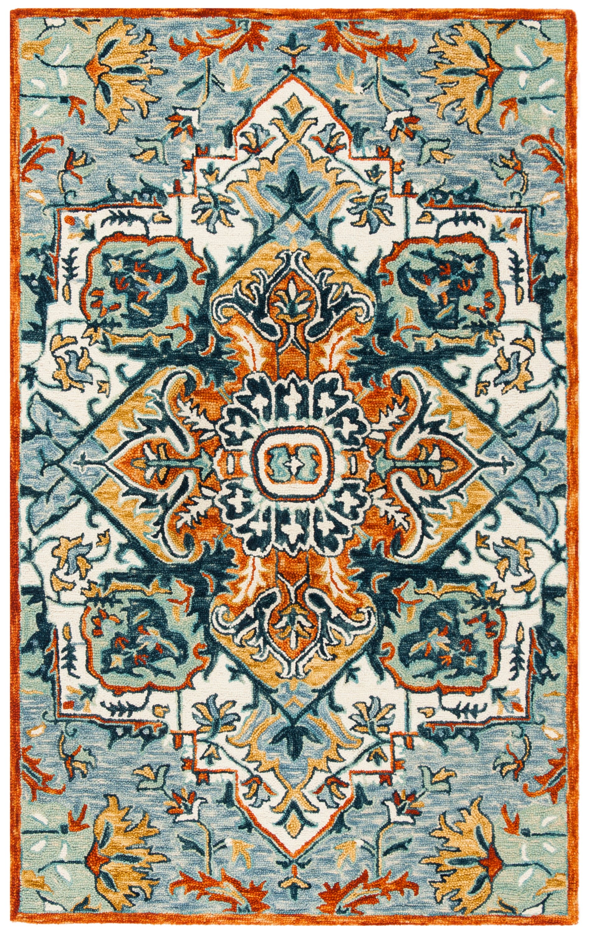 Bohemian Blue Floral Hand-Tufted Wool Rectangular Rug