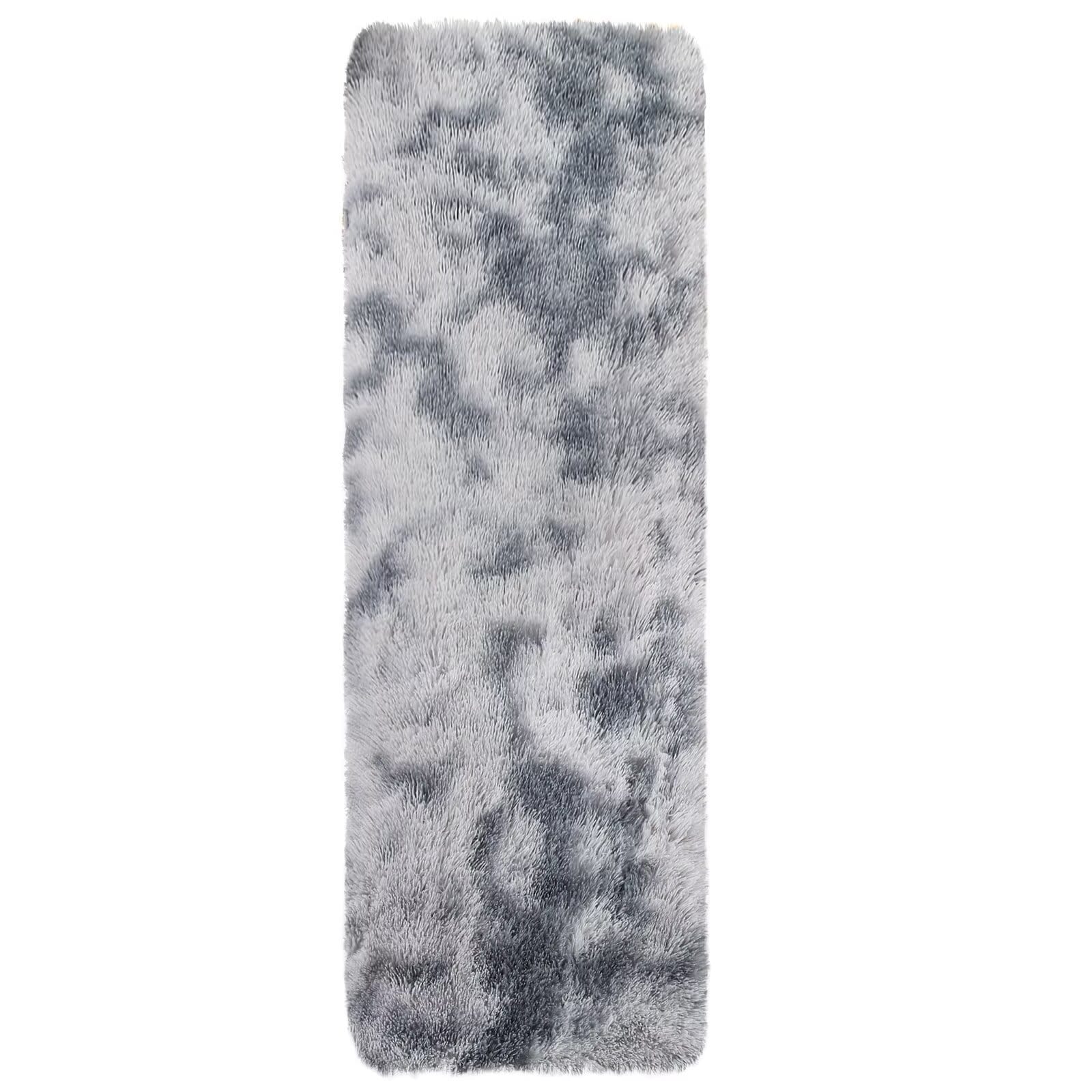 Qeetex SUNNY-PHO-0PW2AFWK 2 x 8 ft Polyester Tie-dye Light Grey Rectangular Indoor Solid Modern Fluffy Soft Non Slip Runner Rug