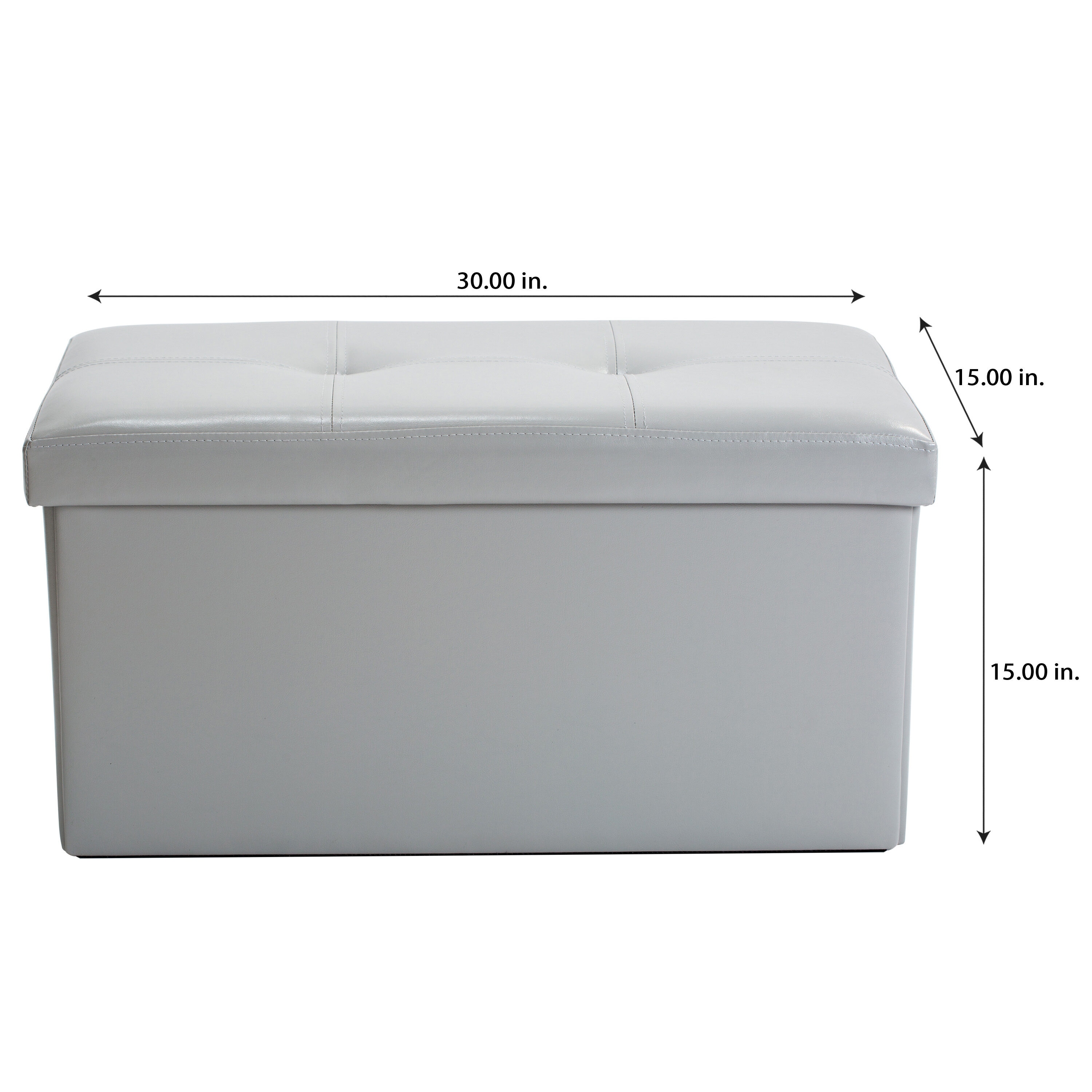 Classic Gray Faux Leather Folding Storage Ottoman Bench