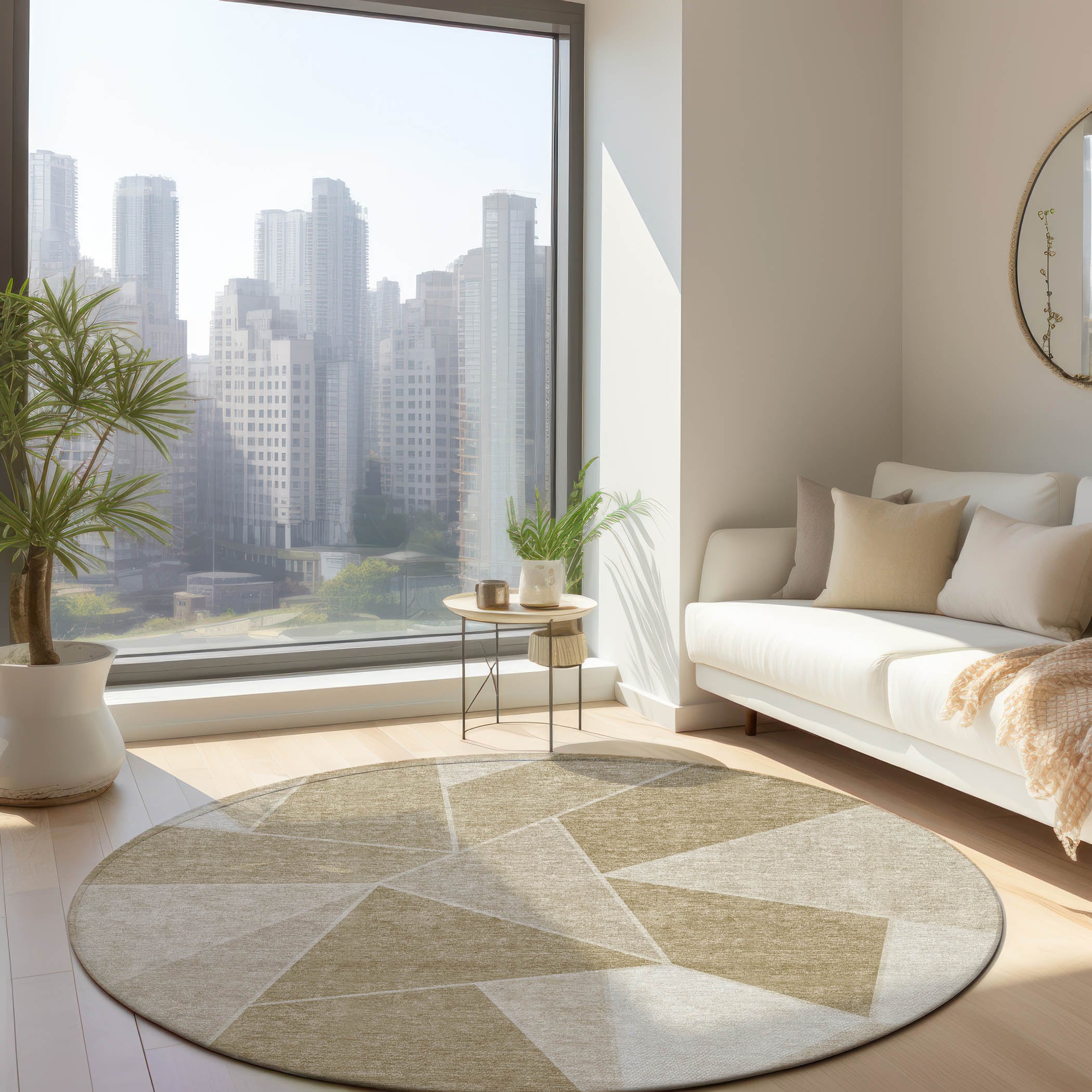 Addison Rugs ACN636BG8RO Chantille ACN636BG 8 x 8 (ft) Polyester Beige Round Indoor/Outdoor Geometric Machine washable Area rug