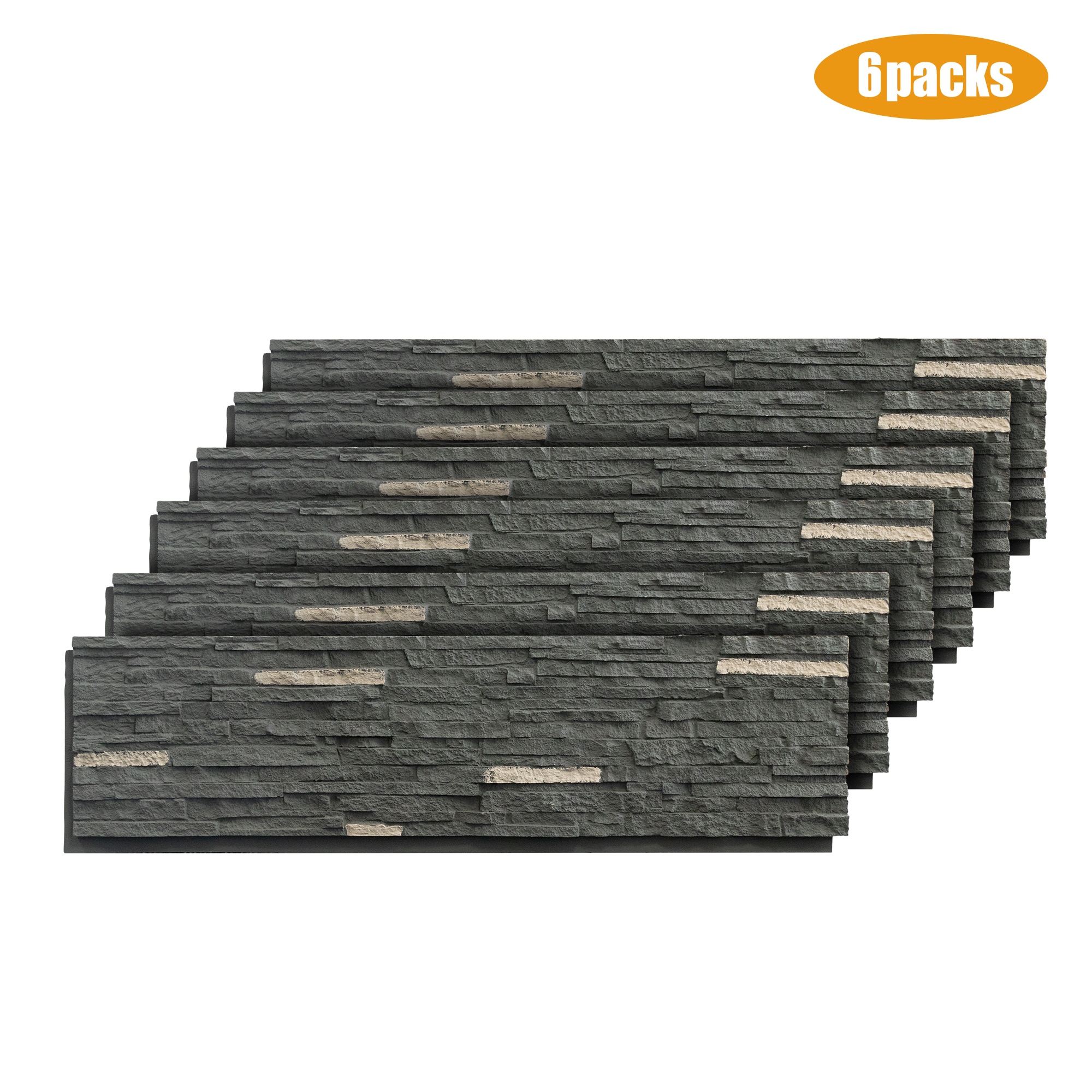 LOVMOR 6-83FD0057D9-HSQ 6 Pack Faux Stone Wall Covering Panels for Interior and Exterior Decor PU Stone Veneer Siding Panels for DIY Home Improvement Projects Tarzan Gray Small Rock