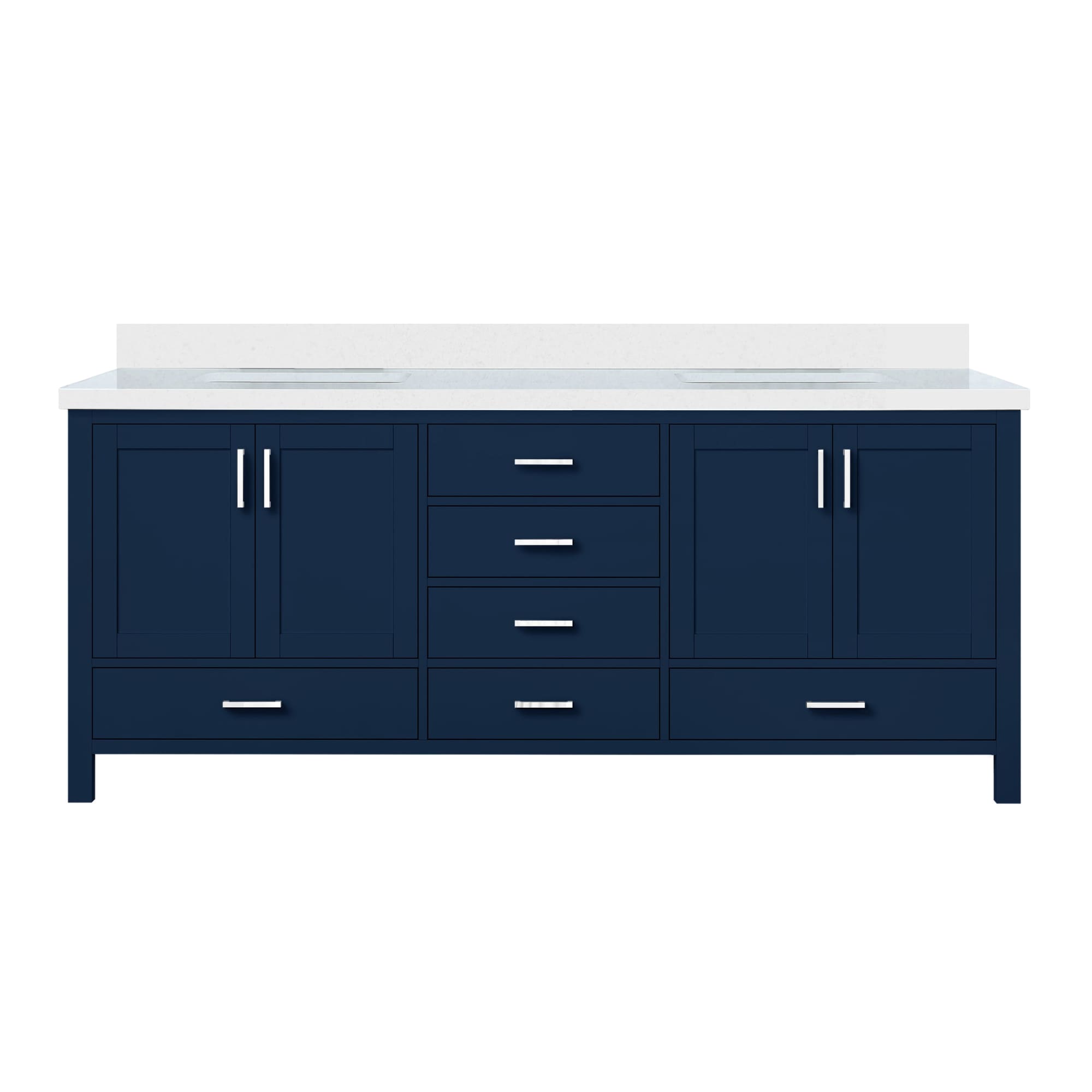 Lexora LVJ80DE300 Jacques 80-in Navy Blue Undermount Double Sink Bathroom Vanity with White Cultured Marble Top