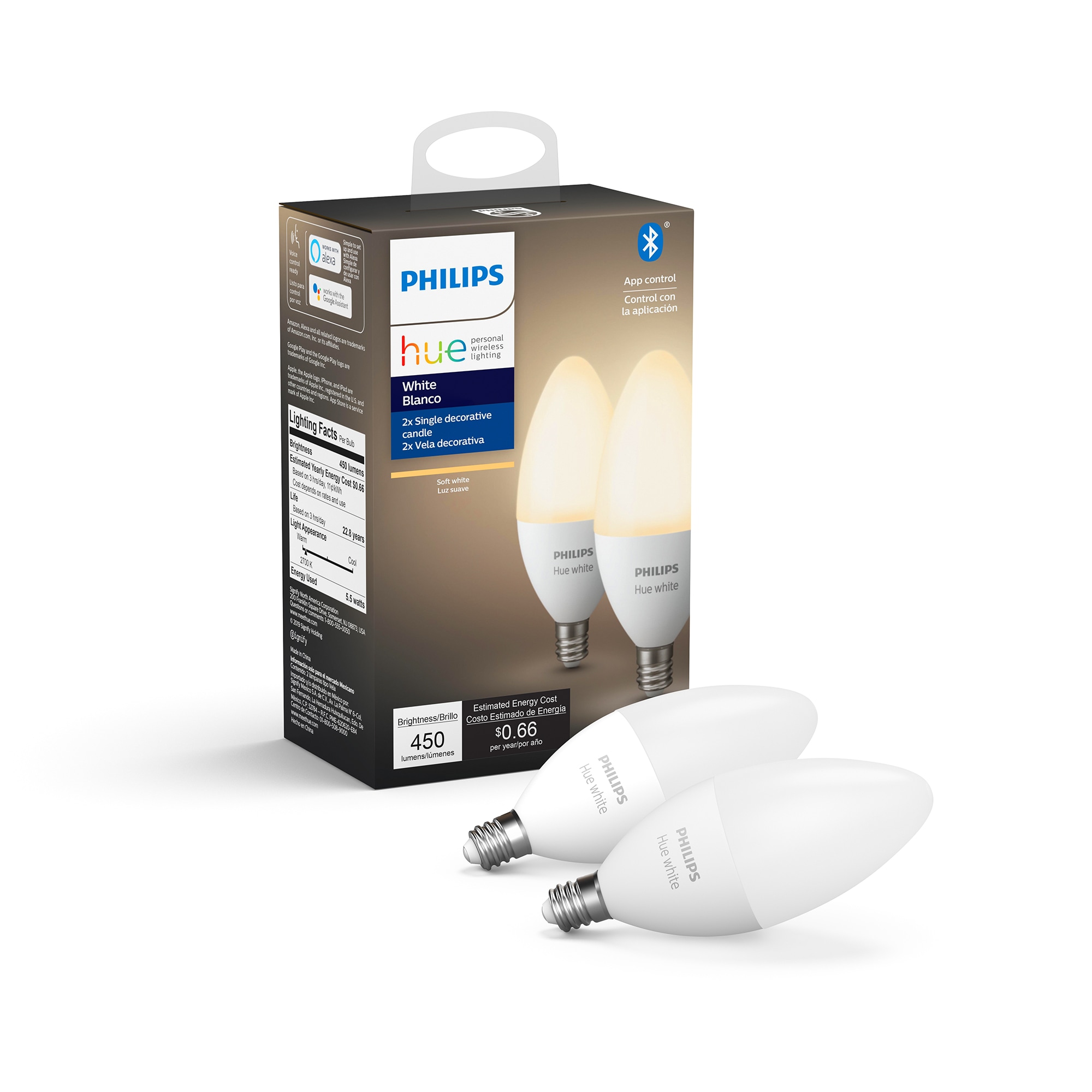 Philips Hue 40-Watt EQ B11 Soft White Candelabra Base (e-12) Dimmable Smart Light Bulb (2-Pack) in the General Purpose LED Bulbs department at Lowes.com
