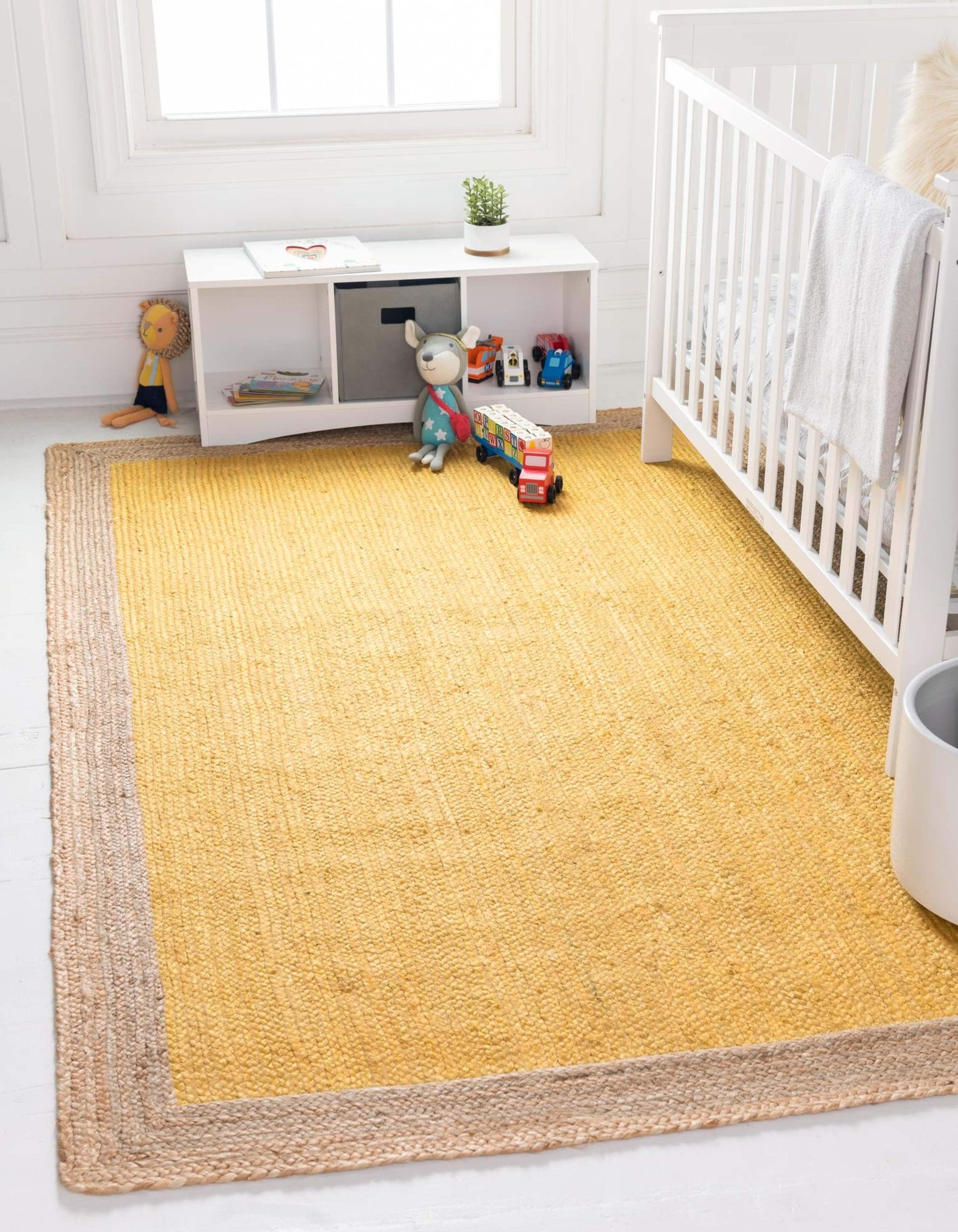 Unique Loom 3142781 Braided Jute 6 x 9 (ft) Braided Jute Yellow Rectangular Indoor Border Area rug