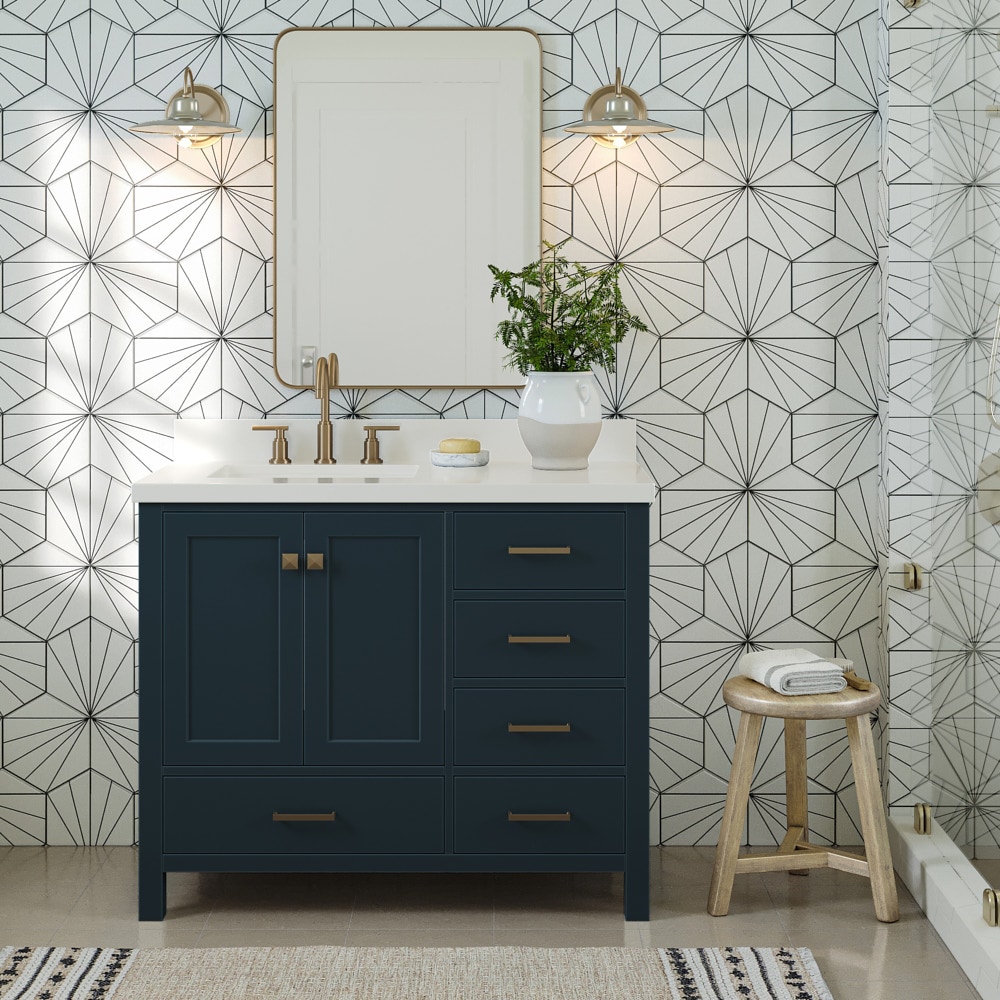 16.5 Blue Floating Corner Bathroom Vanity with Medicine Cabinet