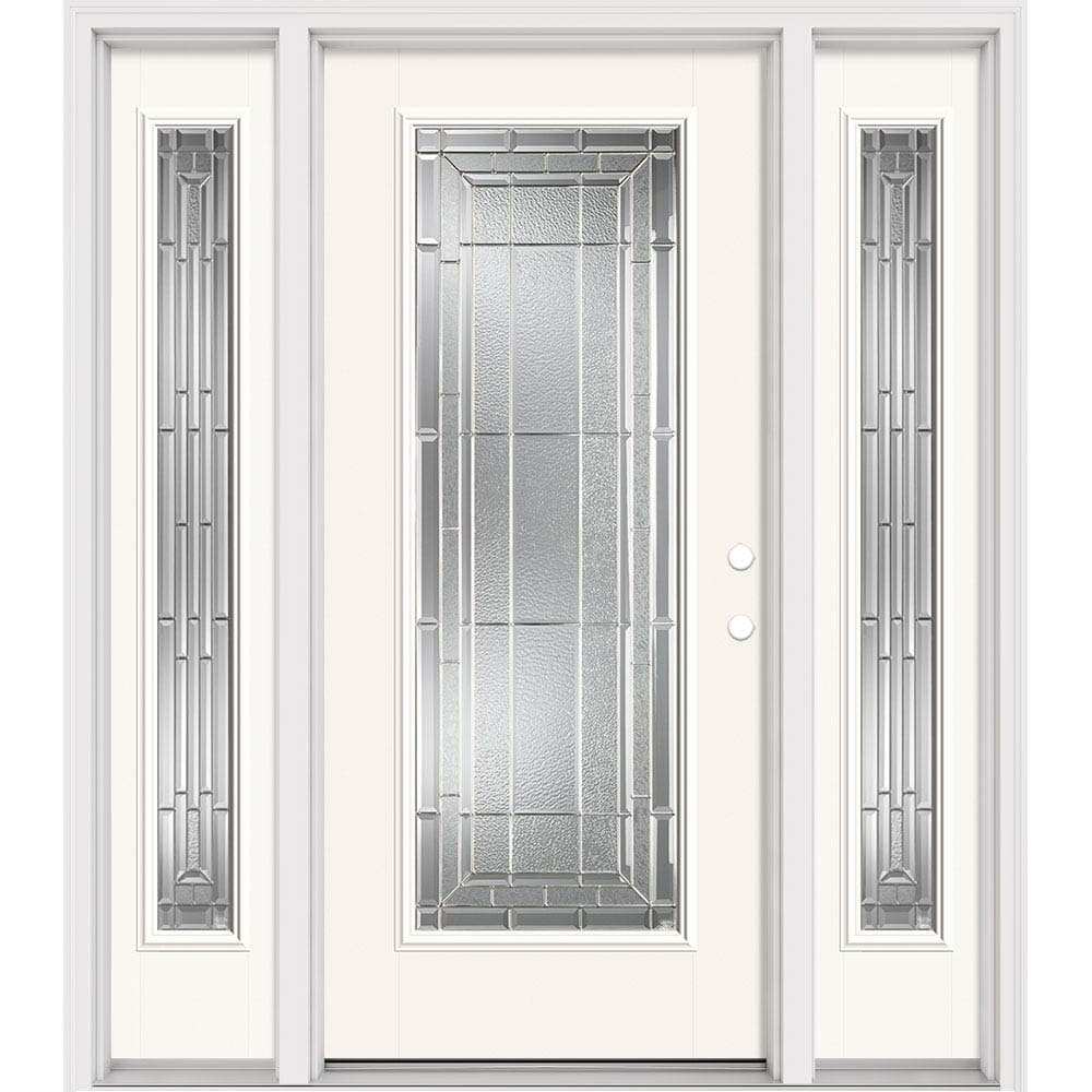 Masonite 631260 Sequence 64-in x 80-in x 4-9/16-in Fiberglass Full lite Left-hand inswing Modern White Painted Prehung Slab Front Door with Sidelights with Brickmould Insulating core