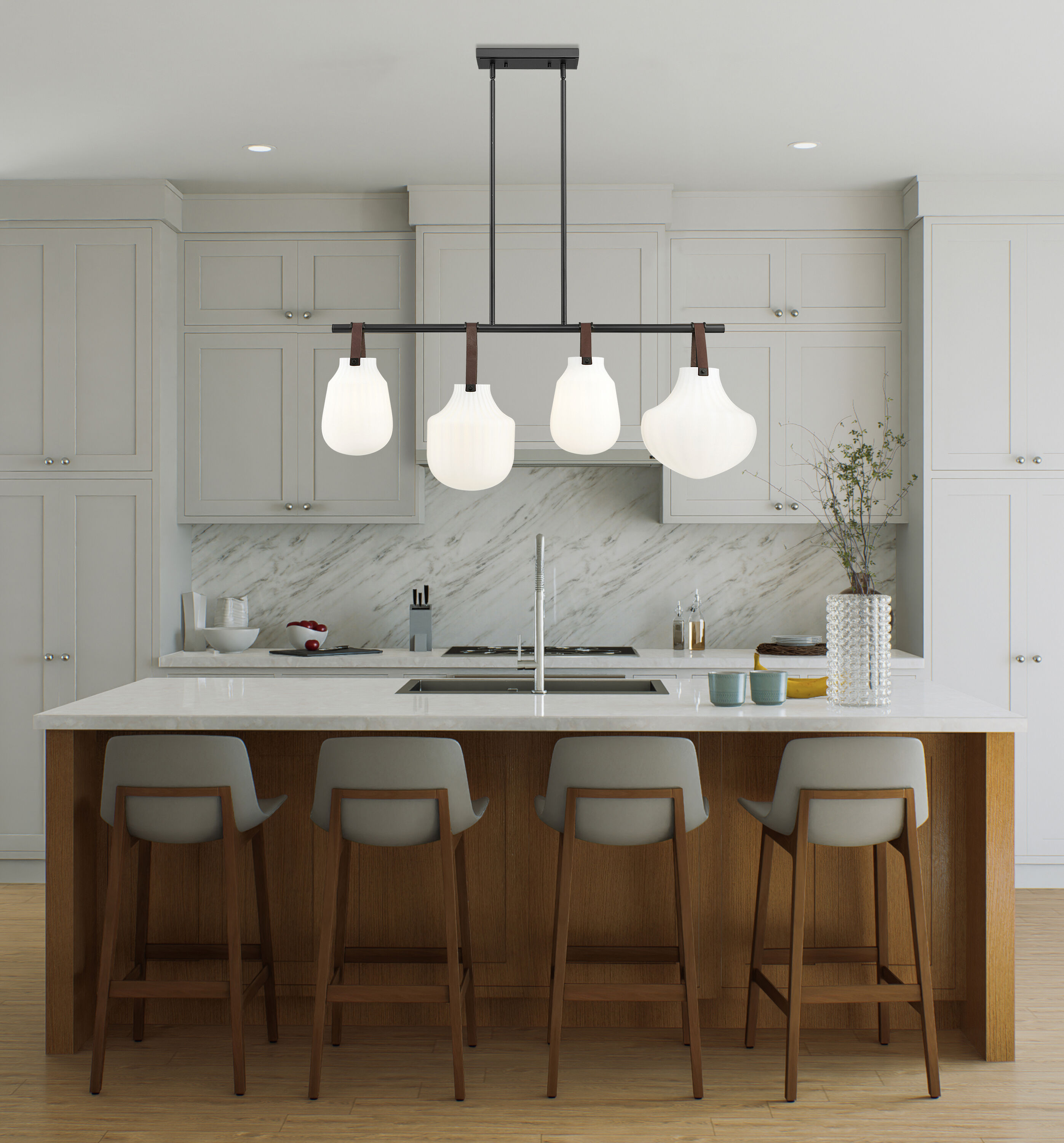Matte Black and Gold 4-Light Glass Pendant