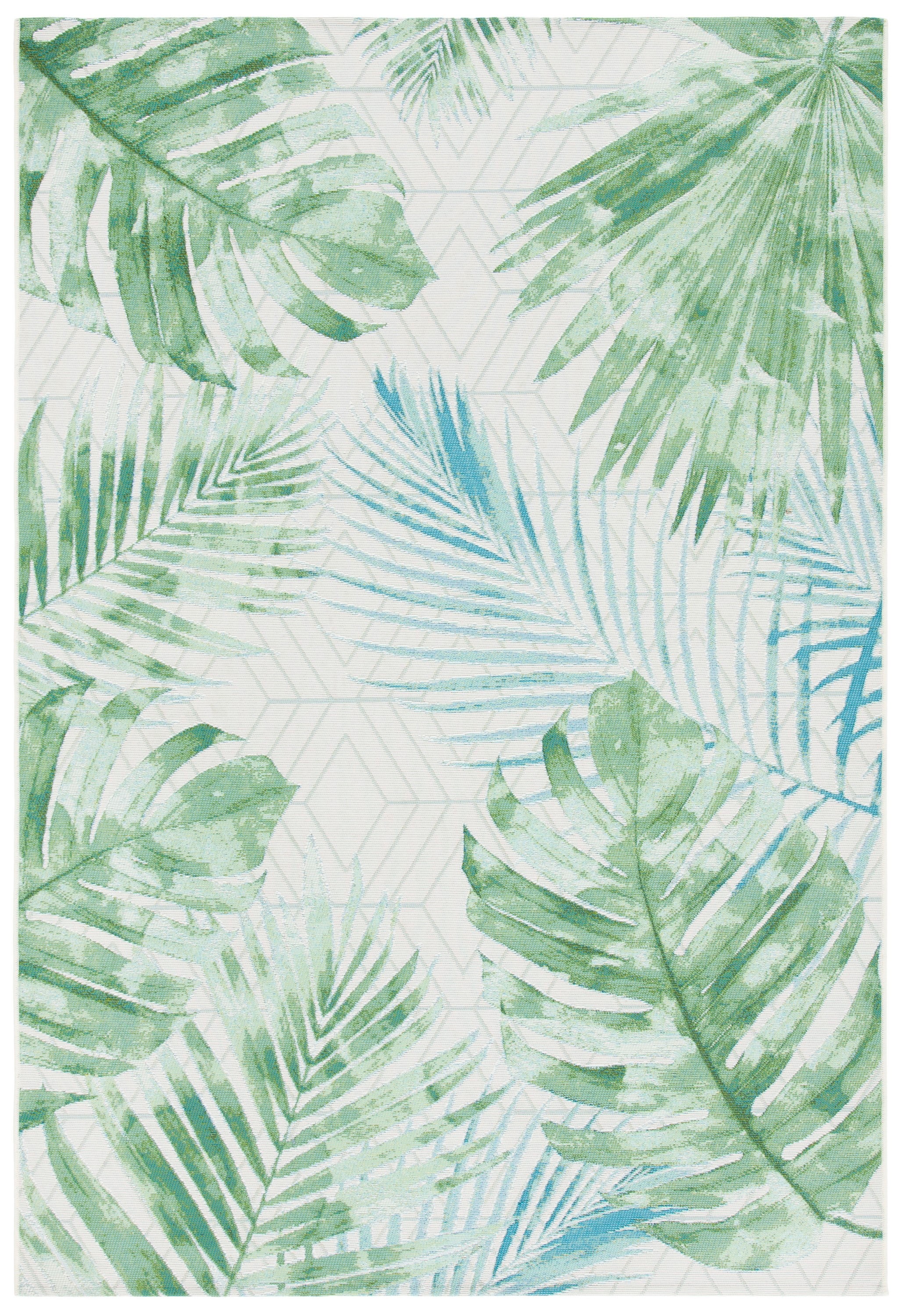 Tropical Bliss Green/Teal Synthetic 5' x 7' Outdoor Area Rug