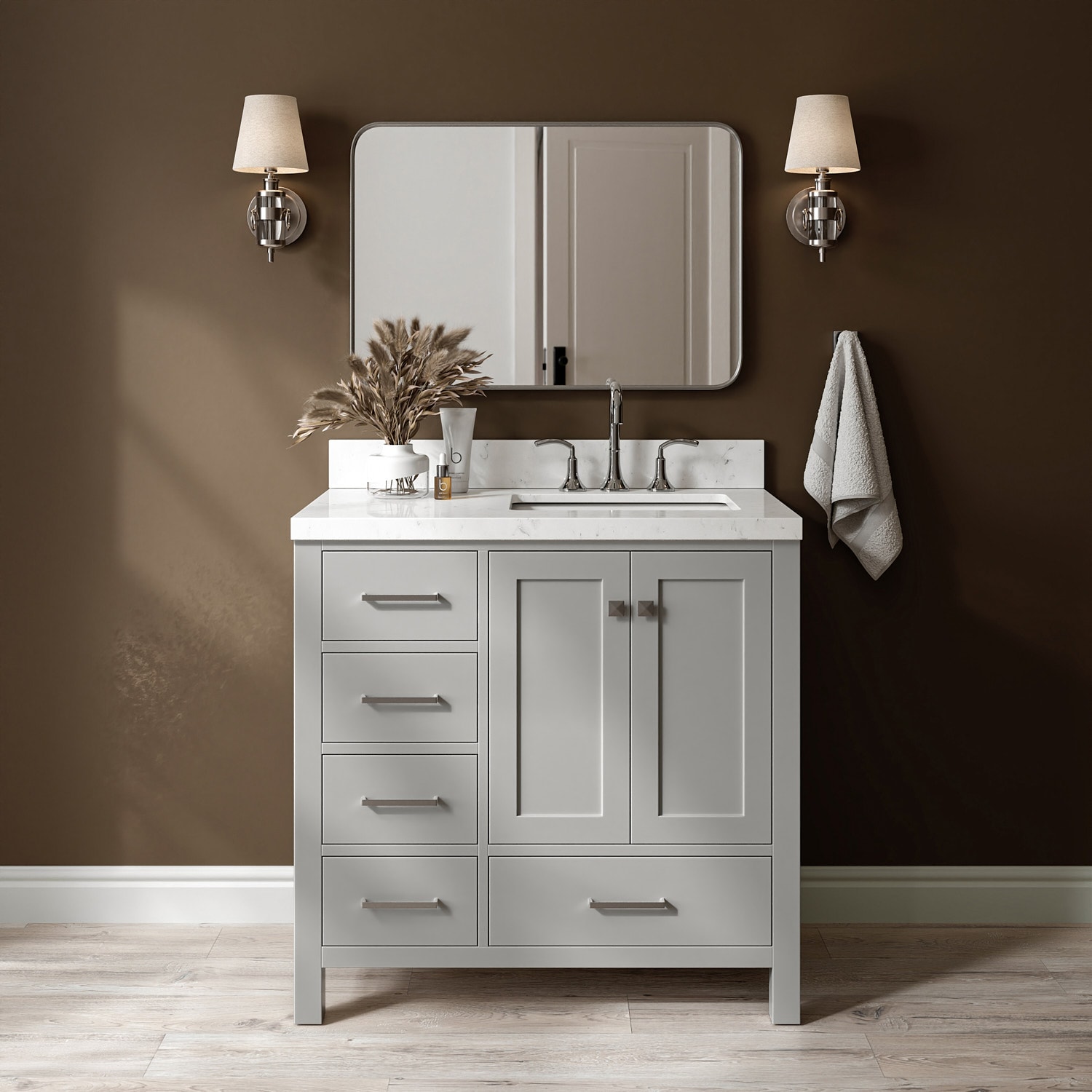 ARIEL A036SRCQRVOGRY Cambridge 36.25-in Gray Undermount Single Sink Bathroom Vanity with Carrara White Quartz Quartz Top