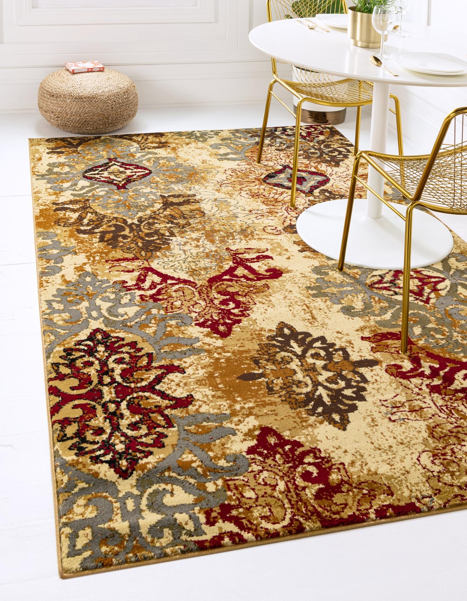 Unique Loom 3202572 Barista 5 x 7 (ft) Loomed Polypropylene Beige Rectangular Indoor Damask Area rug