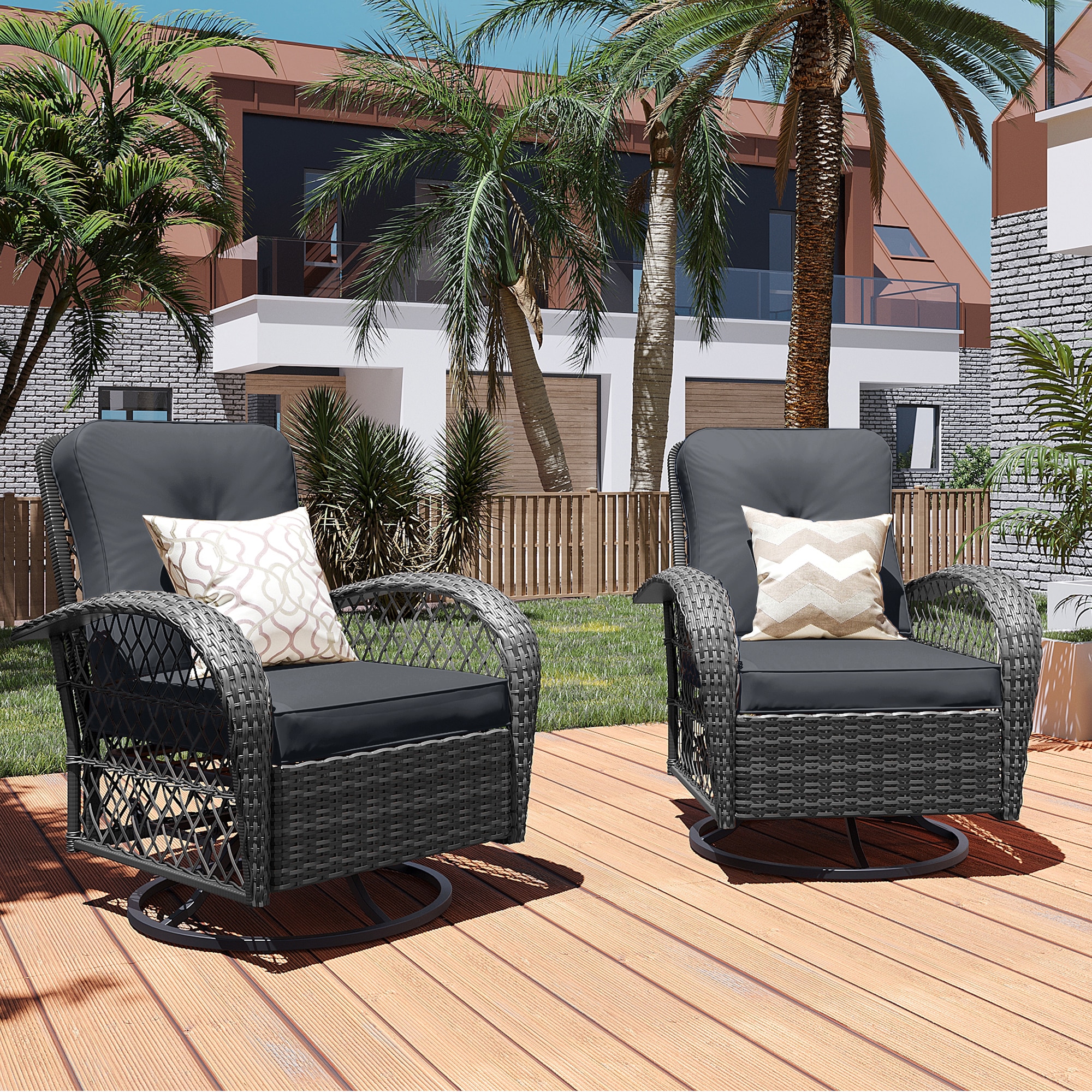 Patio Watcher LHY-B-DGRAY Rocking Chair 2 -Piece Rattan Patio Conversation Set with Dark Gray Cushions