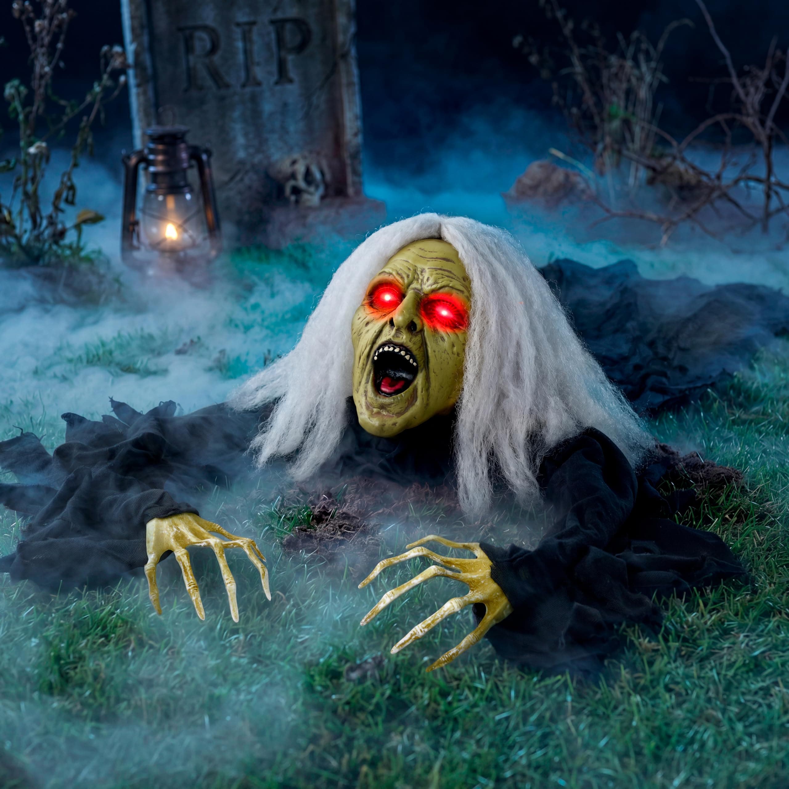 ZHLKING Zombie Witch Groundbreaker Graveyard Decor Sound Light Eyes Halloween Decor