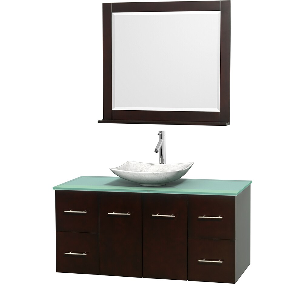 Wyndham Collection WCVW00948SESGGGS6M36 Centra 48-in Espresso Single Sink Bathroom Vanity with Green Tempered Glass Top (Mirror Included)