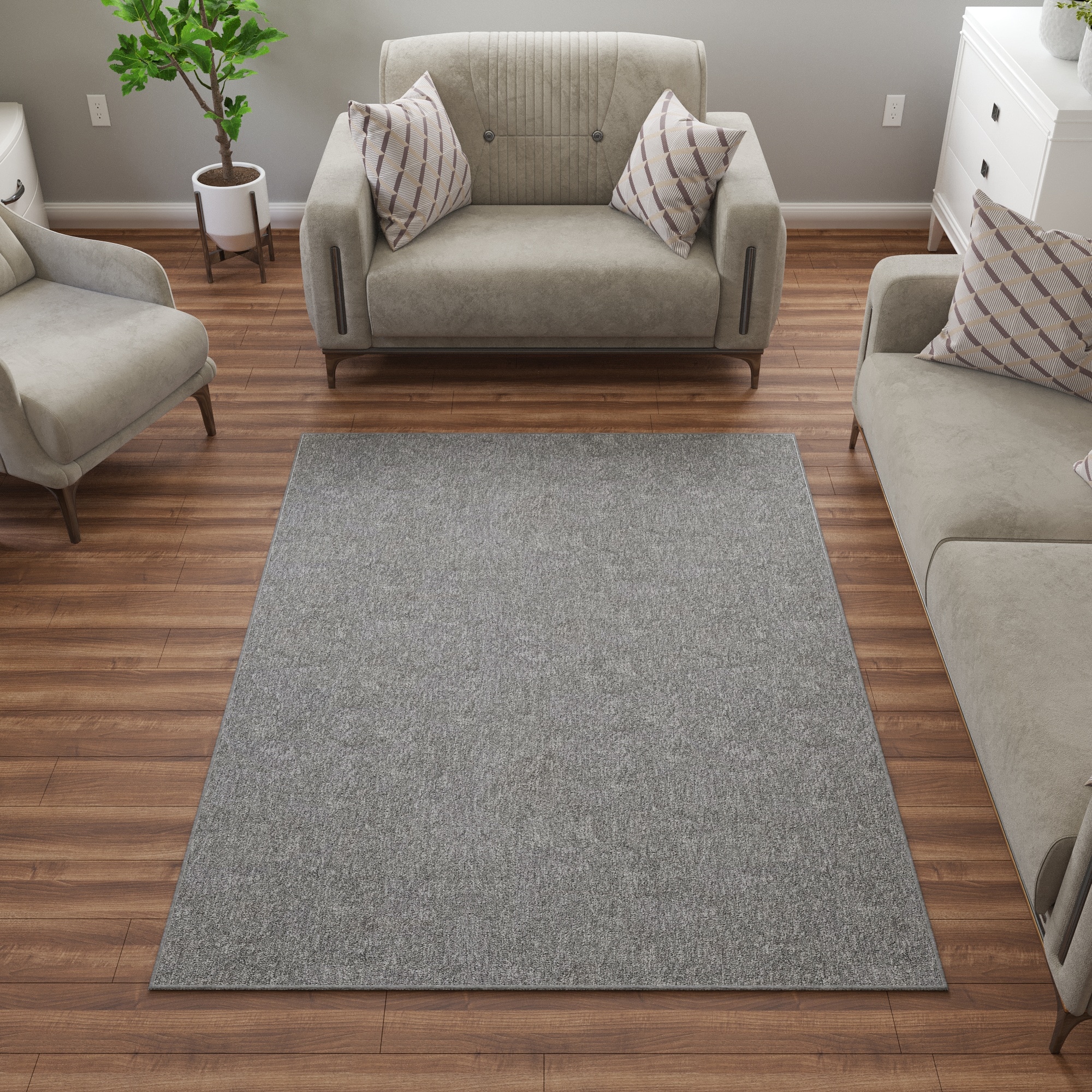 Ottomanson OSC8503-7X10 Non-Slip For Dining Room 7 x 10 (ft) Loomed Polyester Gray Rectangular Indoor Solid Area rug
