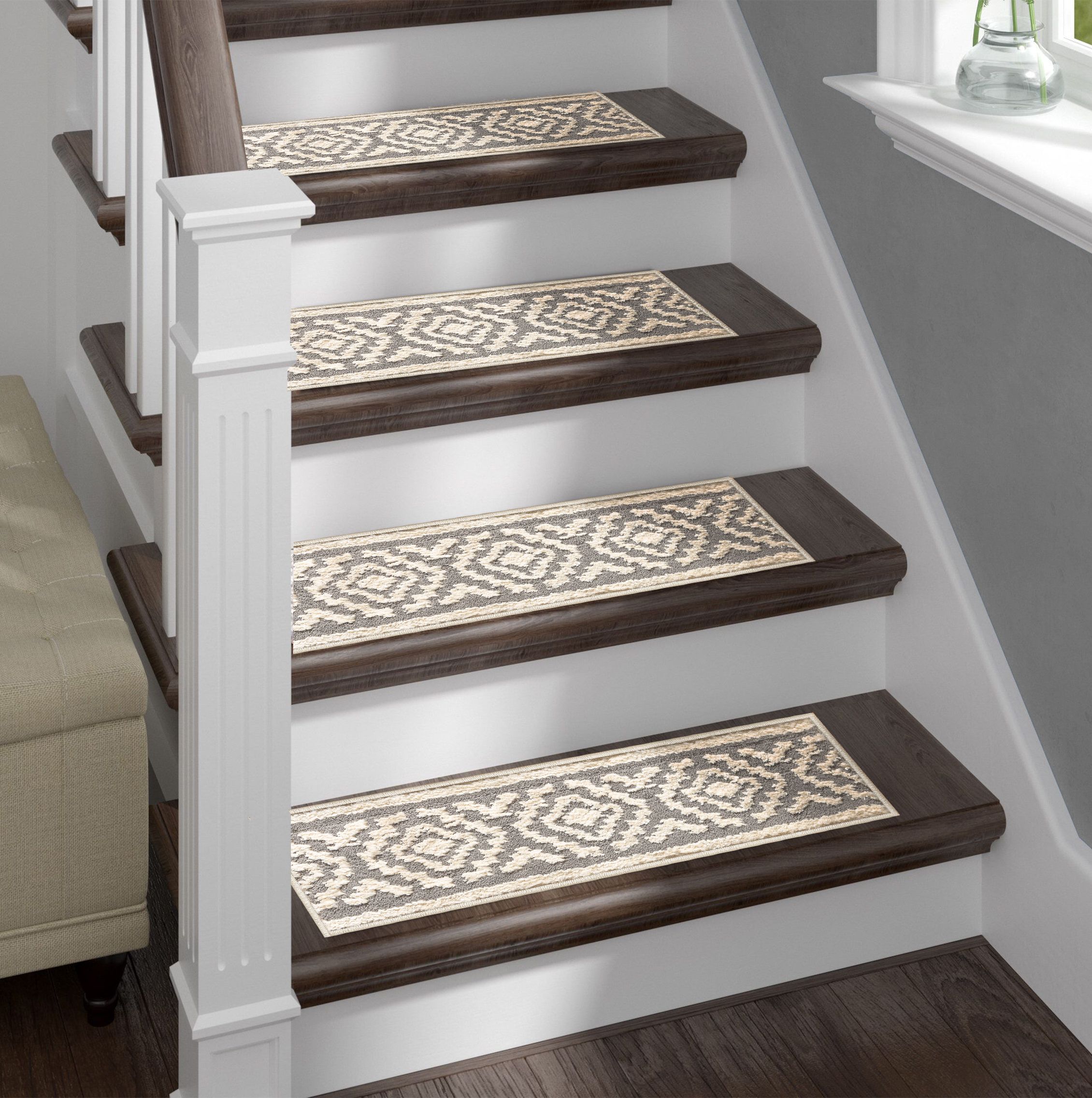 casa pura® Berlin Non Slip Stair Carpet Tread Mats Beige Brown 15 Pieces Multiple Colours Available 28x65cm 