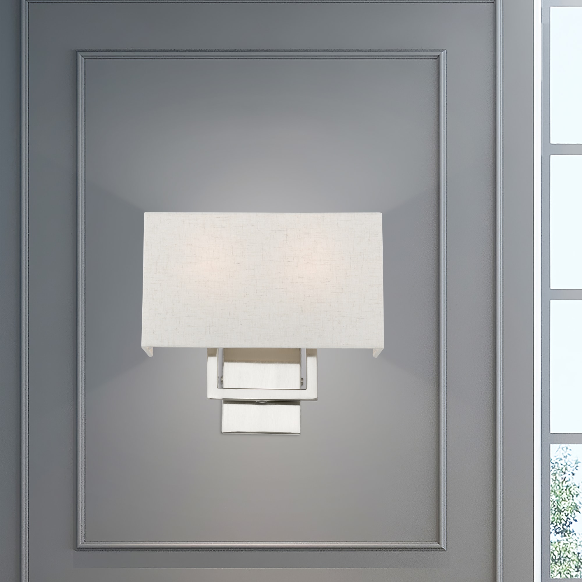 Brushed Nickel 2-Light Wall Sconce with Fabric Shade