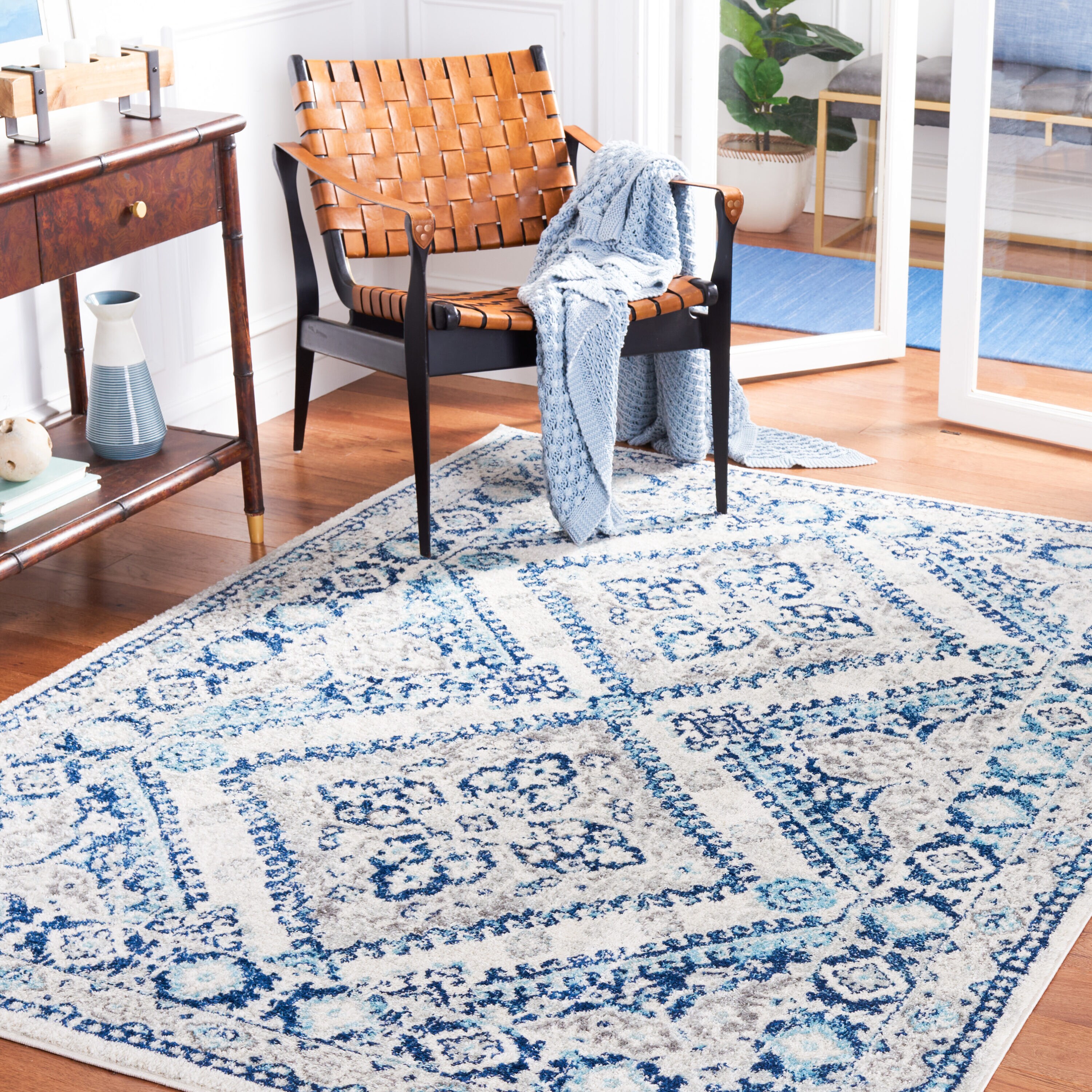 Tulum 280B Ivory Blue 4 x 6 Rectangular Area rug