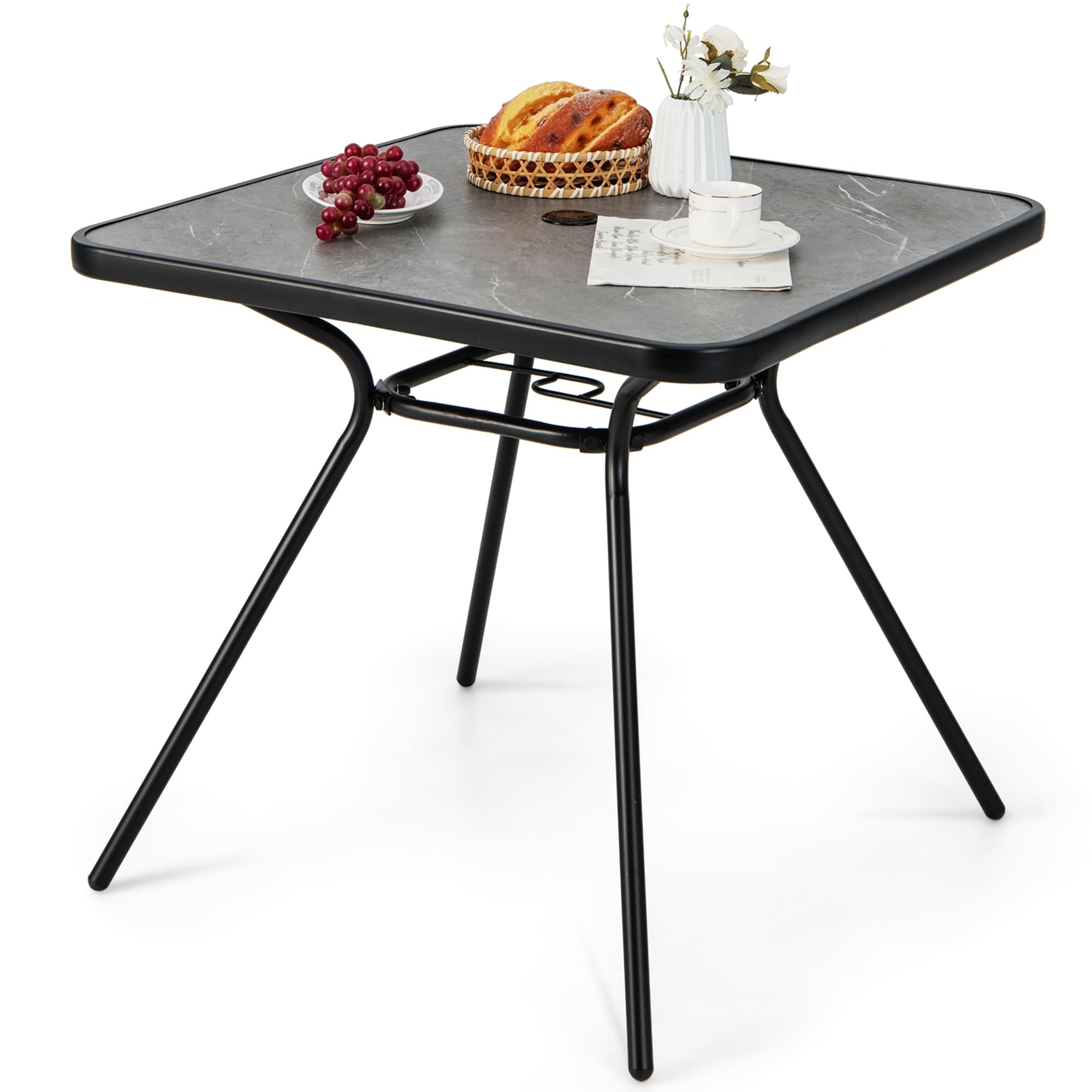 Costway NP11155GR Square Outdoor Dining Table 32-in W x 32-in L with Umbrella Hole
