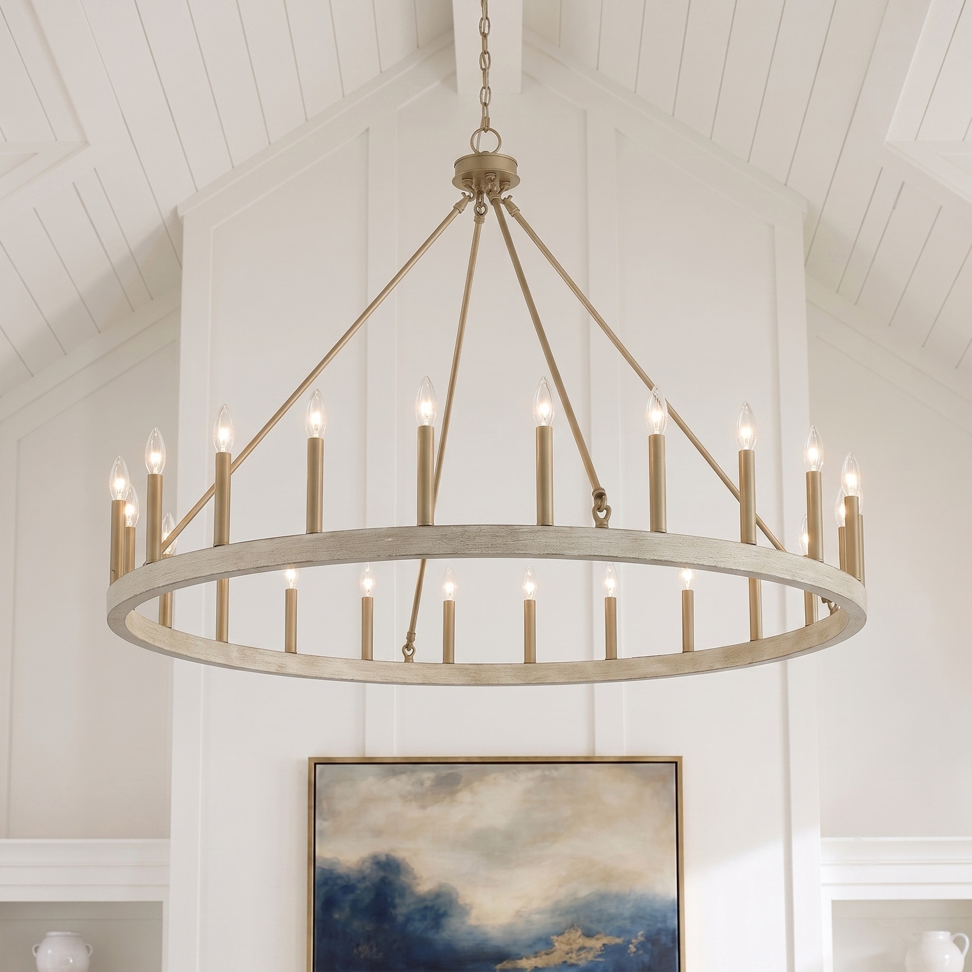 ACROMA Hamden 24 -Light Satin Champagne Bare bulb Metal Metal Chandelier