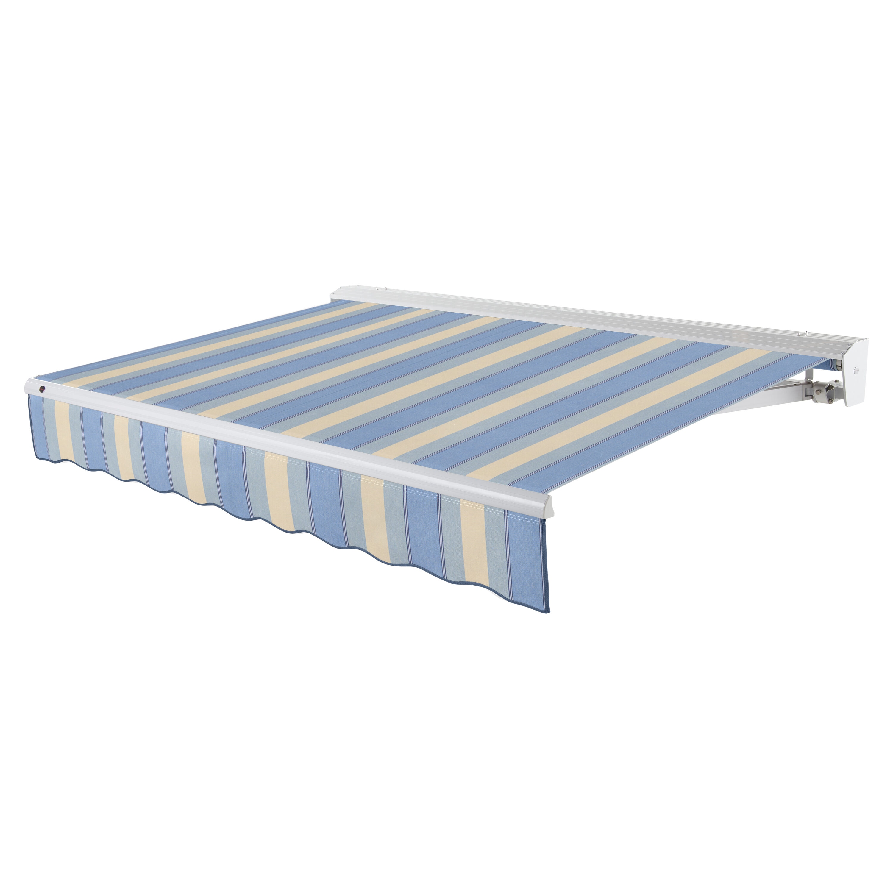 Awntech DTL16-L-DBTD Destin Left Motor 192-in Wide x 120-in Projection x 10-in Height Fabric Dusty Blue/Tan Wide Stripe Striped Motorized Retractable Patio Awning