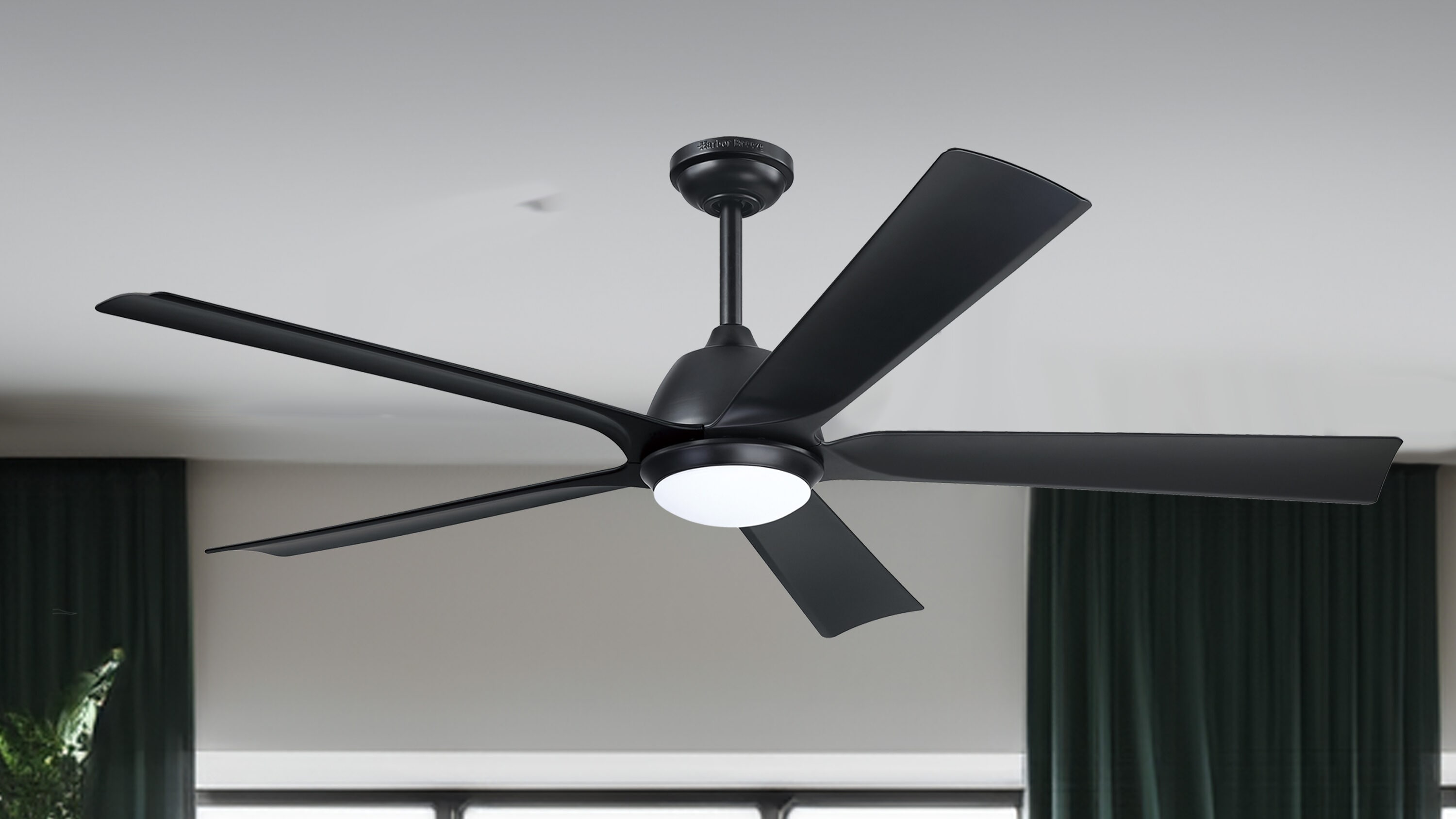 Harbor Breeze HTD21017-BB Cartersville 60-in Integrated LED Outdoor Black with Black Blades Ceiling Fan With Light - Remote Included ( 5 -Blade )
