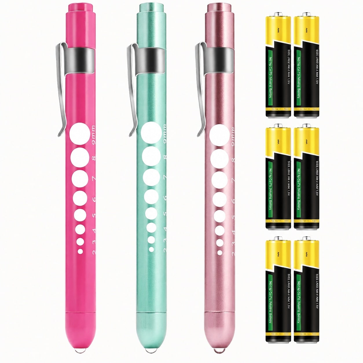 Linder Group Inc 3 Pack Medical Pen Lights for Nurses with Pupil Gauge and Ruler Aluminum Alloy LED Flashlight for Doctors EMT Trauma Assessment Pocket Clip