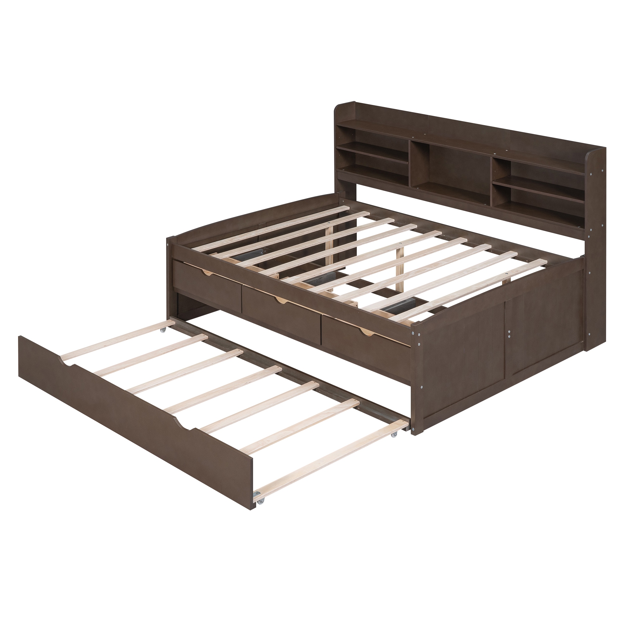 Qualler BEW000406P Antique Gray Full Wood Captain Bed with Storage