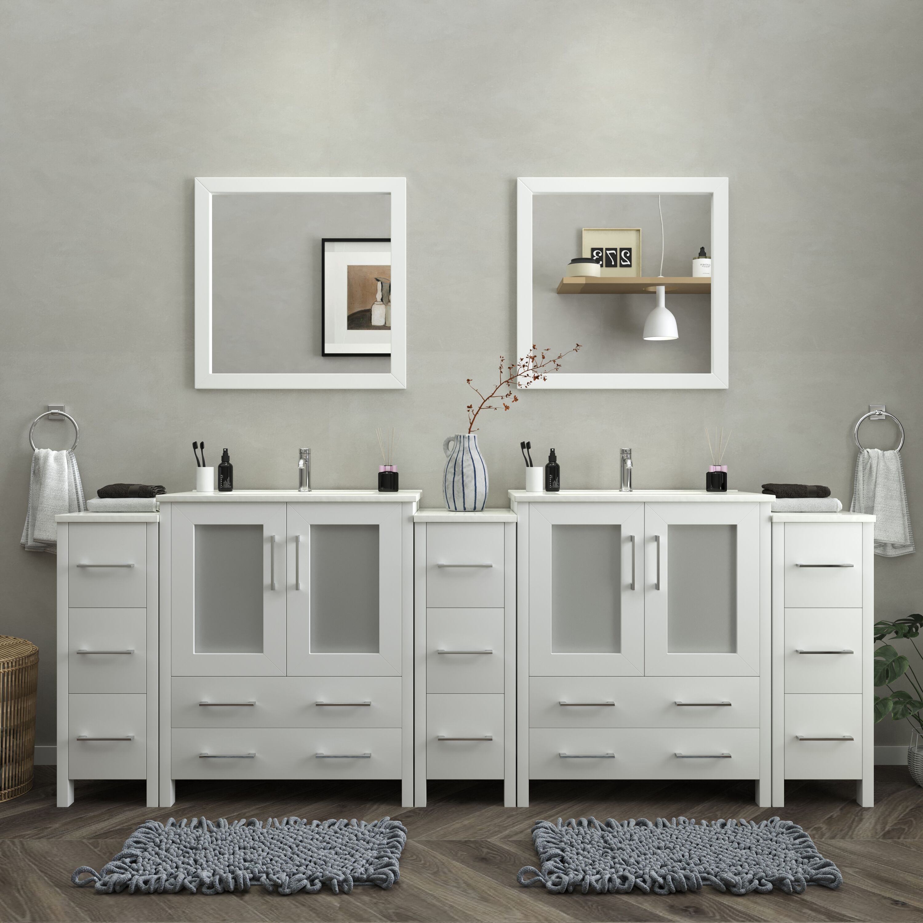 Vanity Art Brescia 95-in White Undermount Double Sink Bathroom Vanity ...