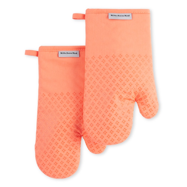 KitchenAid Asteroid Oven Mitts - Set of 2 - Heat Resistant Cotton - Silicone  Print Grips - Bird Of Paradise Pink - 7-in x 12.5 in the Kitchen Towels  department at