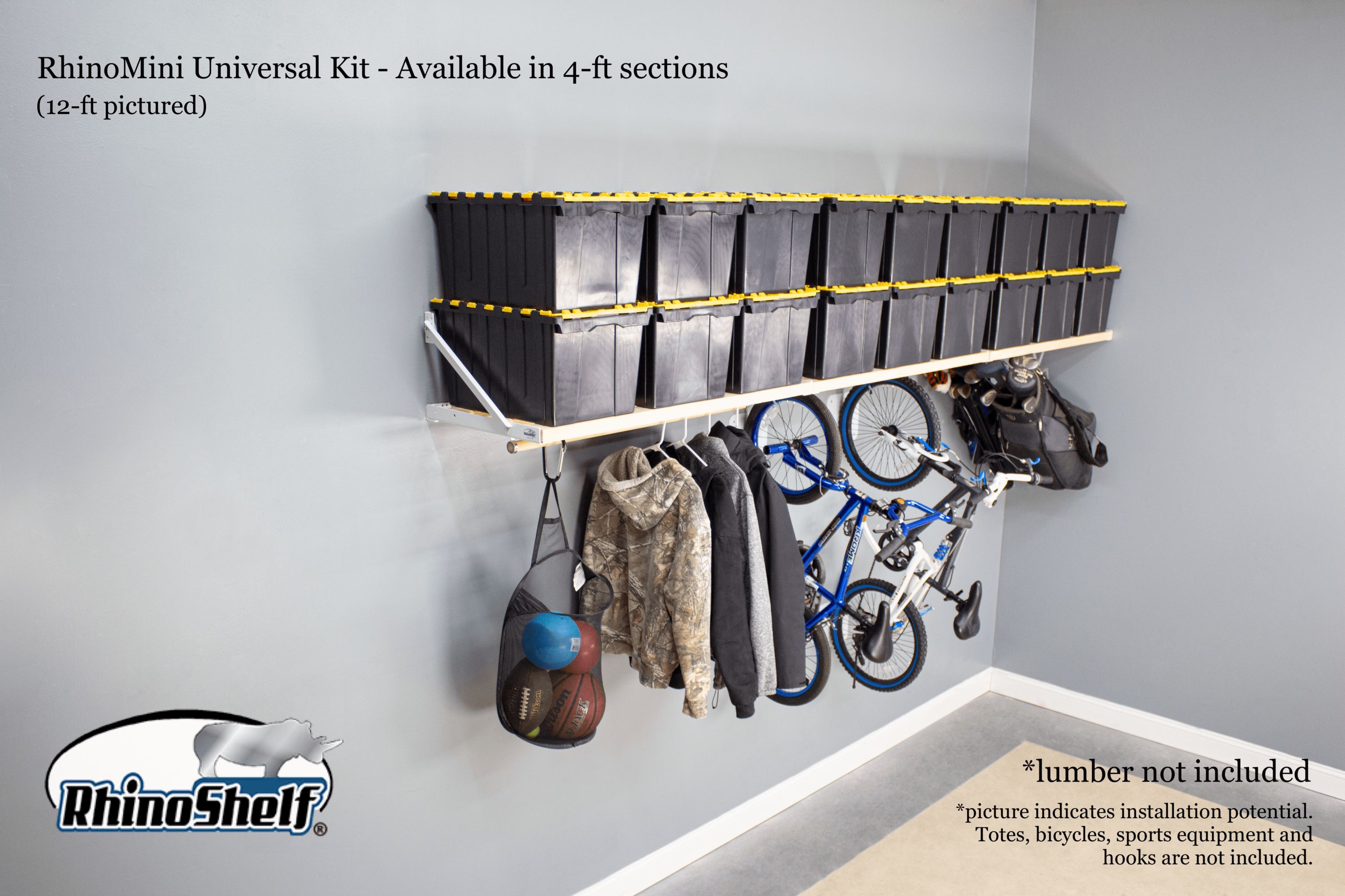 Rhino Shelf White/powder-coated Metal Shelf Kit 144-in L x 20-in D (1  Decorative Shelf) in the Wall Mounted Shelving department at