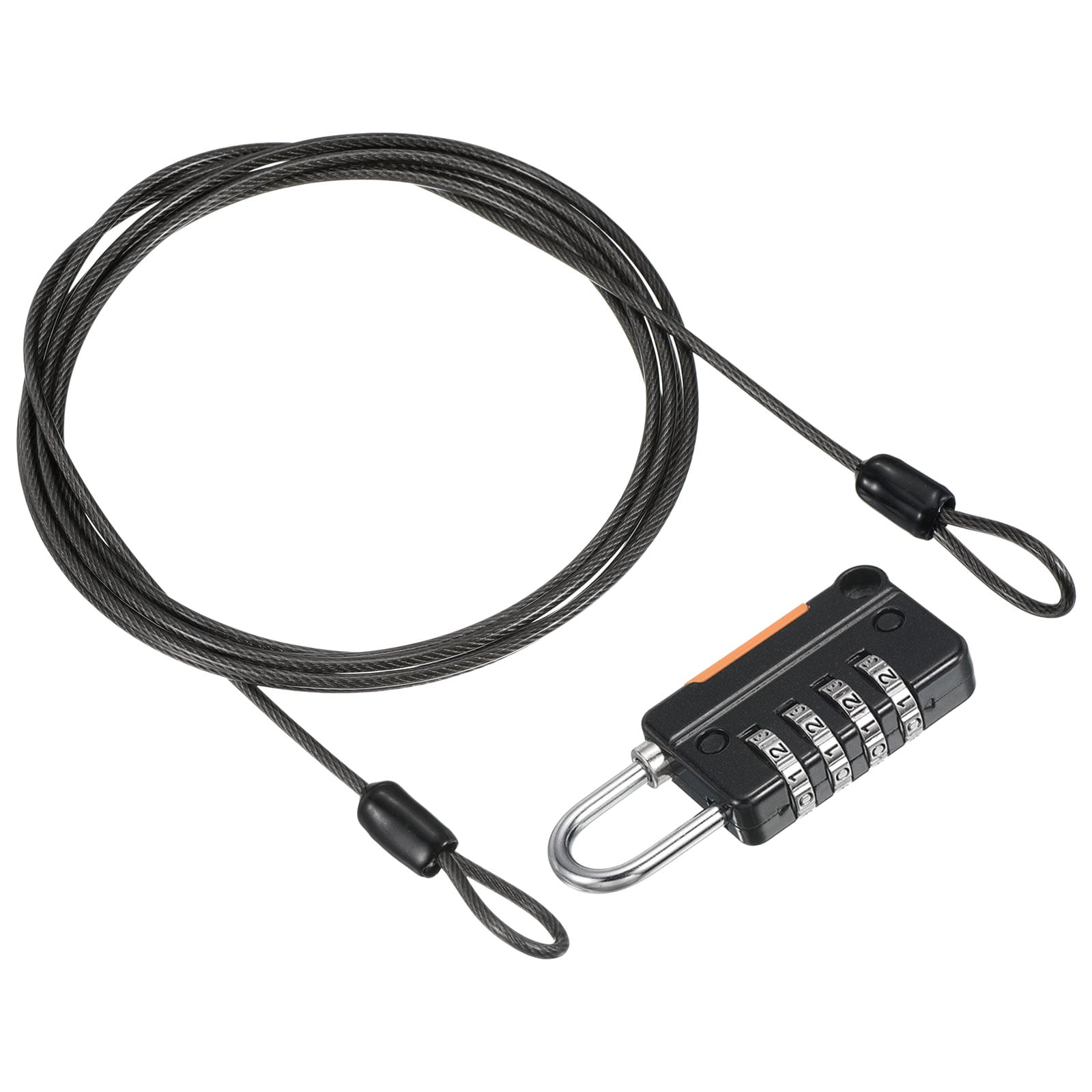 PATIKIL Security Steel Cable with 4 Digit Combination Lock 6.5Ft Coated Safety Wire Rope Double Loop Padlock for Outdoor Travel Luggage Black #S25072801UX0708