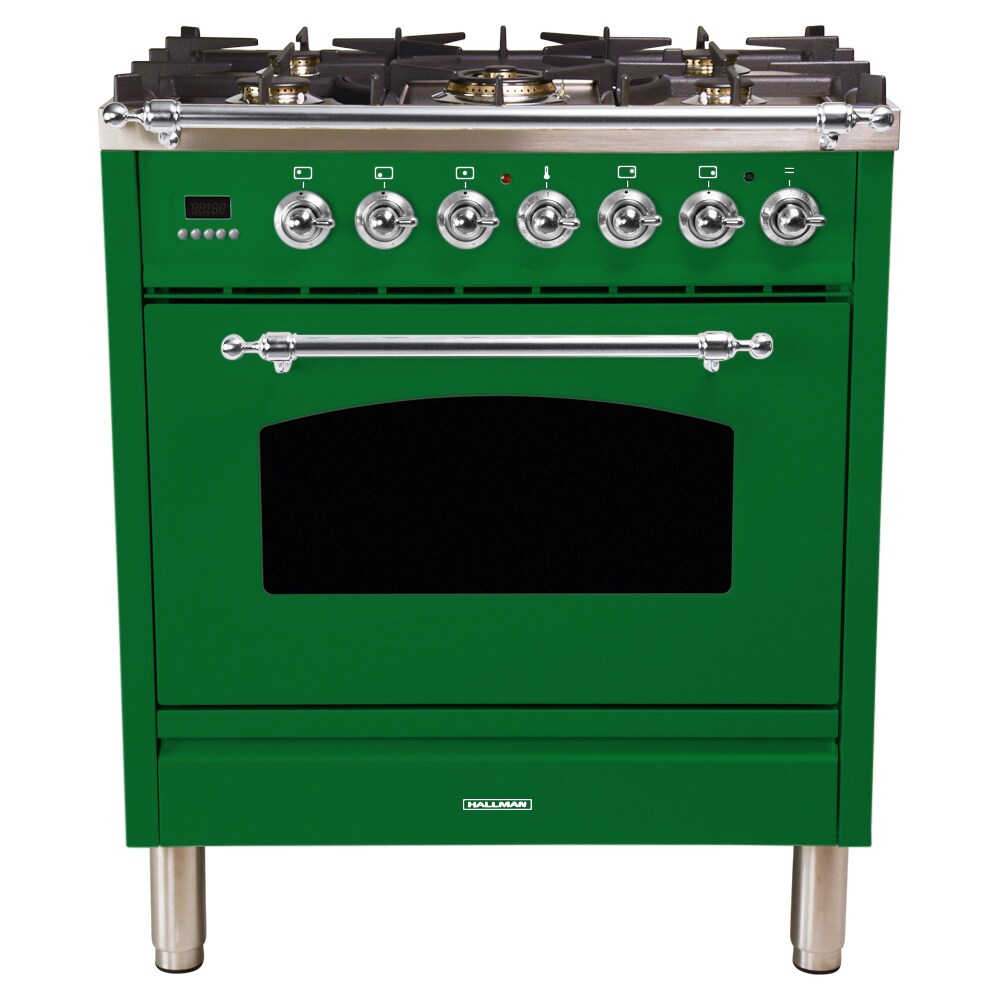 Hallman HDFR30CMGNLP 30-in Deep Recessed 5 Burners Convection Oven Freestanding Dual Fuel Range (Emerald Green)