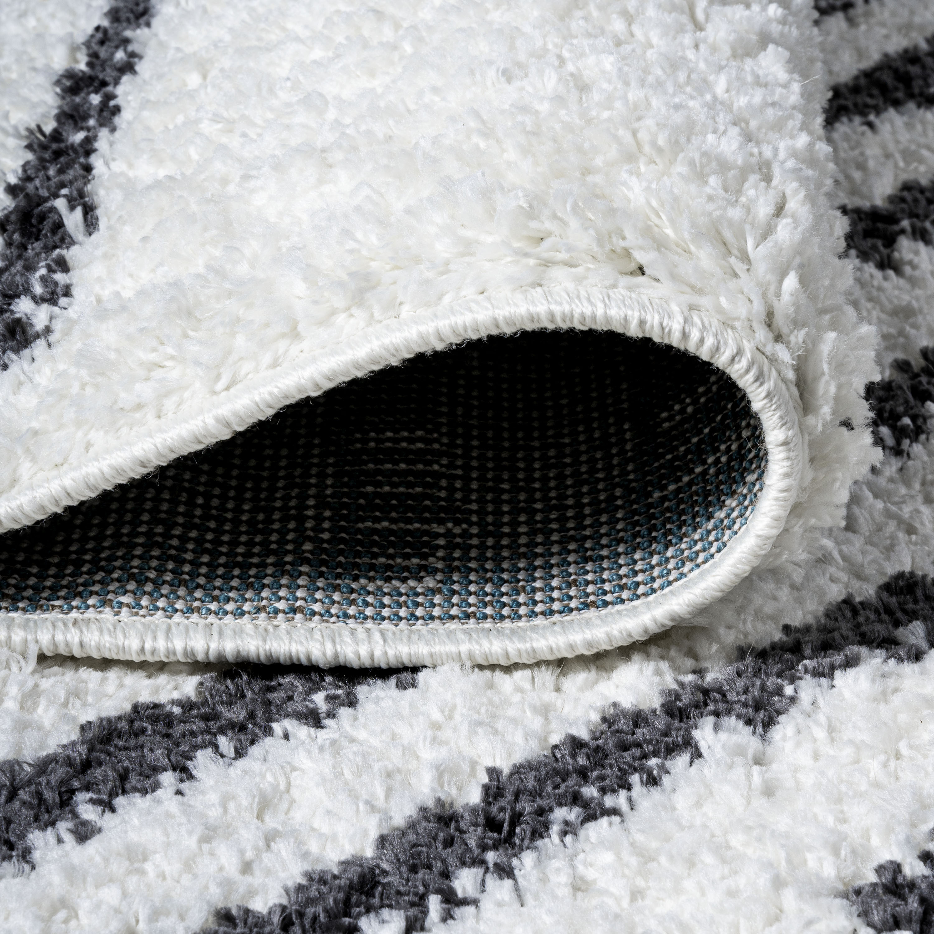 Ivory and Gray Striped Shag Area Rug 3 x 5