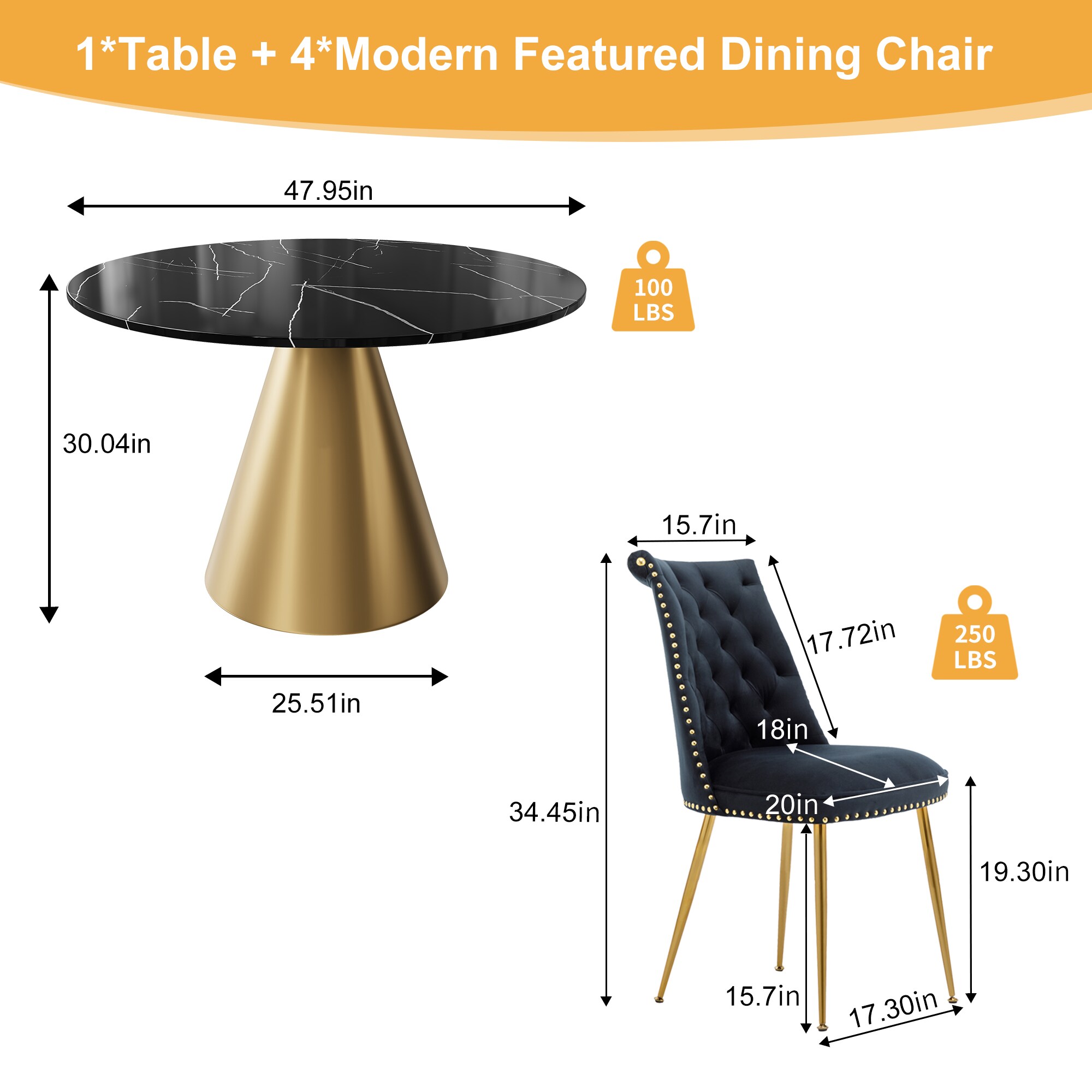 Clihome CL-RT3-BBKBG703BK Dining-Sets - View #5