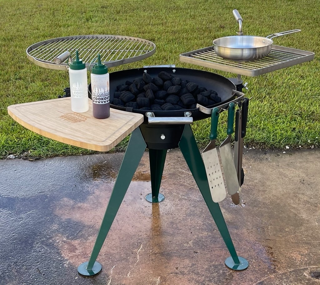 Mr. Outdoors Cookout Mr. Outdoors Cookout Heavy Duty Charcoal Grill, One Grill  22 inch Diameter, Stainless Steel Grill Grate, Grill Height, Adjustable  Crank, Built in Side Shelf with Cutting Board, Easy to