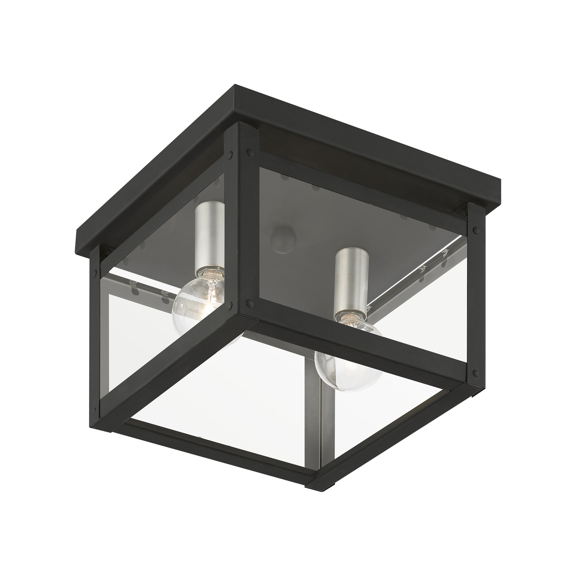 Milford 8" Black and Brushed Nickel Glass Flush Mount
