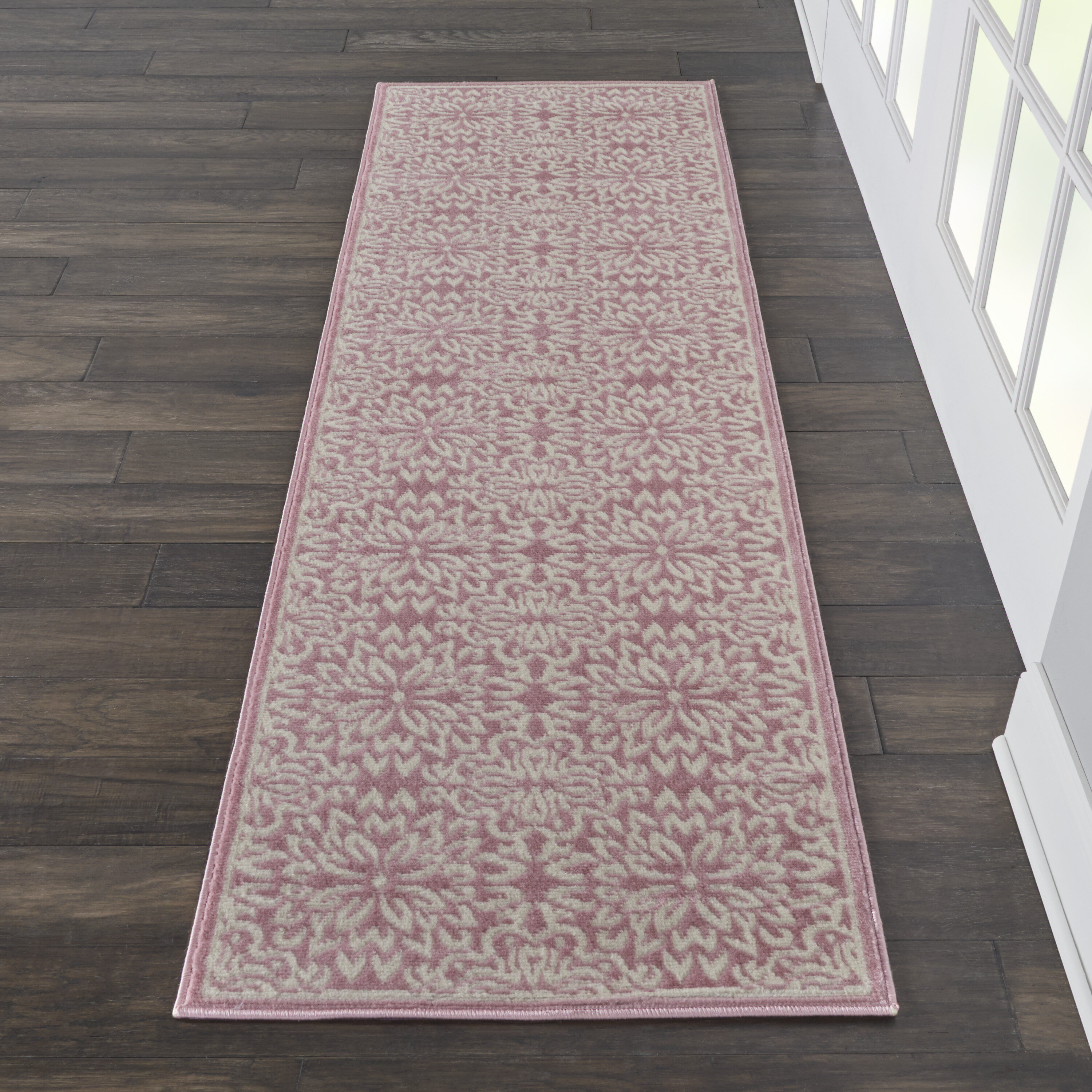 Nourison 99446478528 Jubilant 2 x 8 (ft) Loomed Polypropylene Ivory/pink Rectangular Indoor Abstract Runner rug