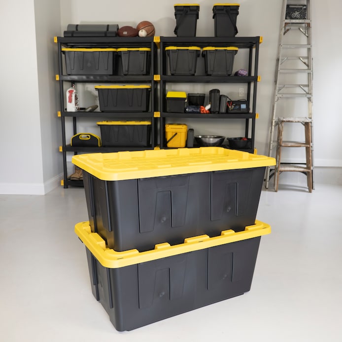 Project Source Commander Heavy-Duty 5-Tier Shelving & Plastic Storage Bin Totes with Lockable Lid Collection