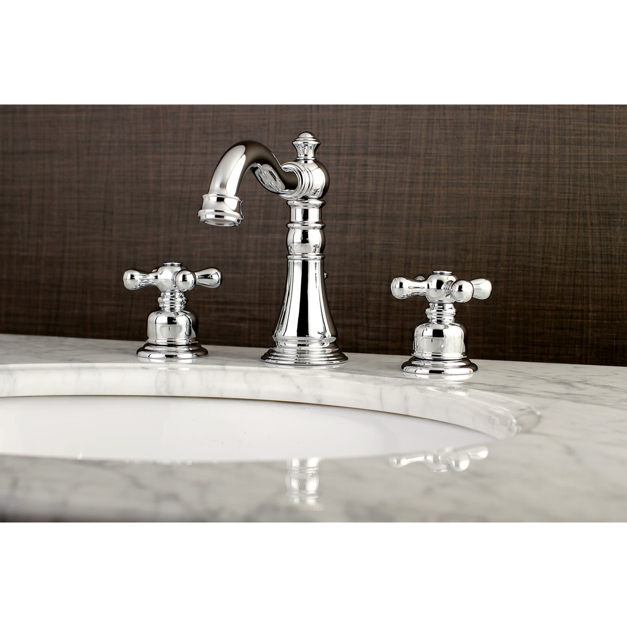 Kingston Brass WLFSC1971AX American Classic Polished chrome Widespread 2-handle Low-arc Residential Handle Bathroom Sink Faucet with Drain