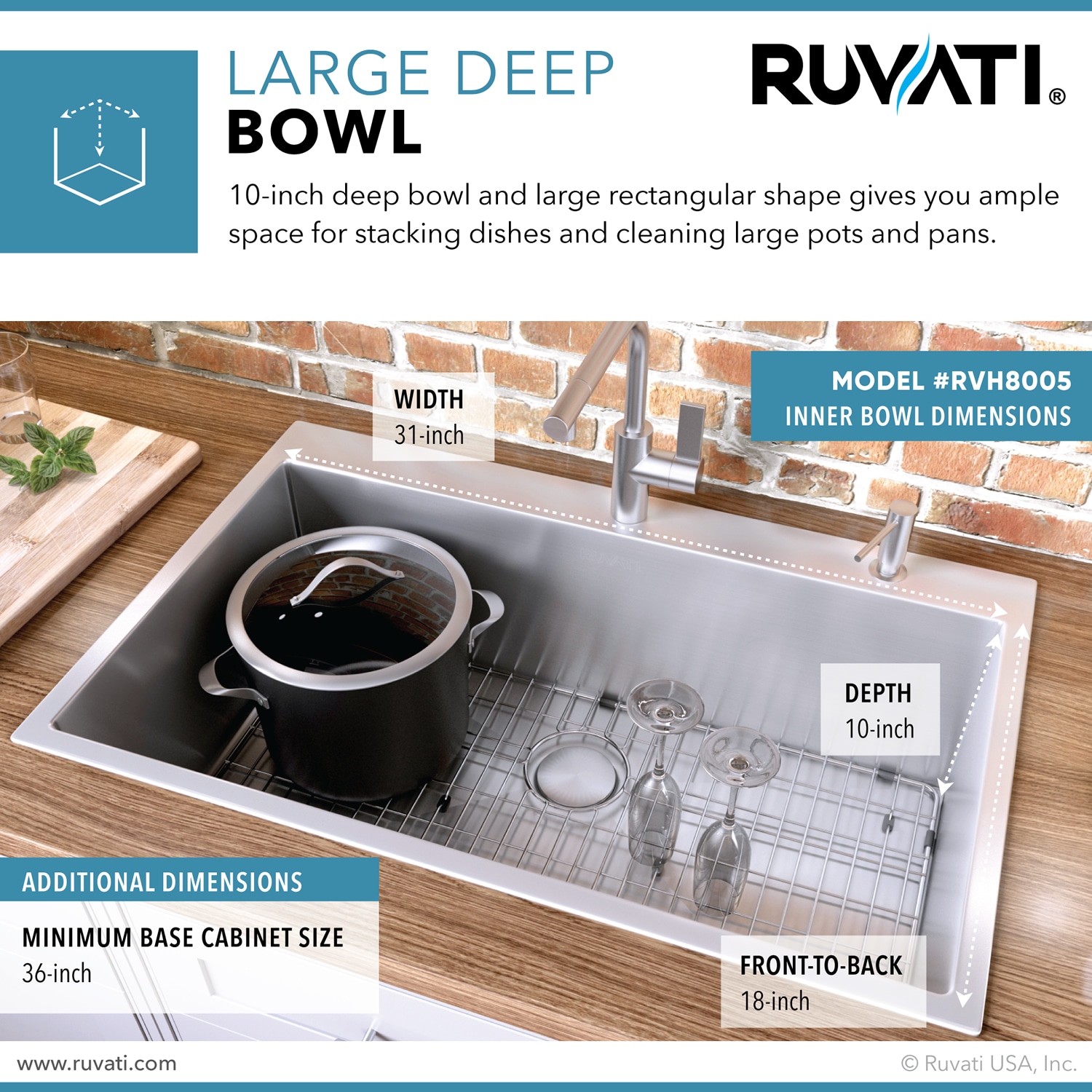 Ruvati Kitchen Sinks Drop-In 33-in x 22-in Brushed Stainless Steel ...